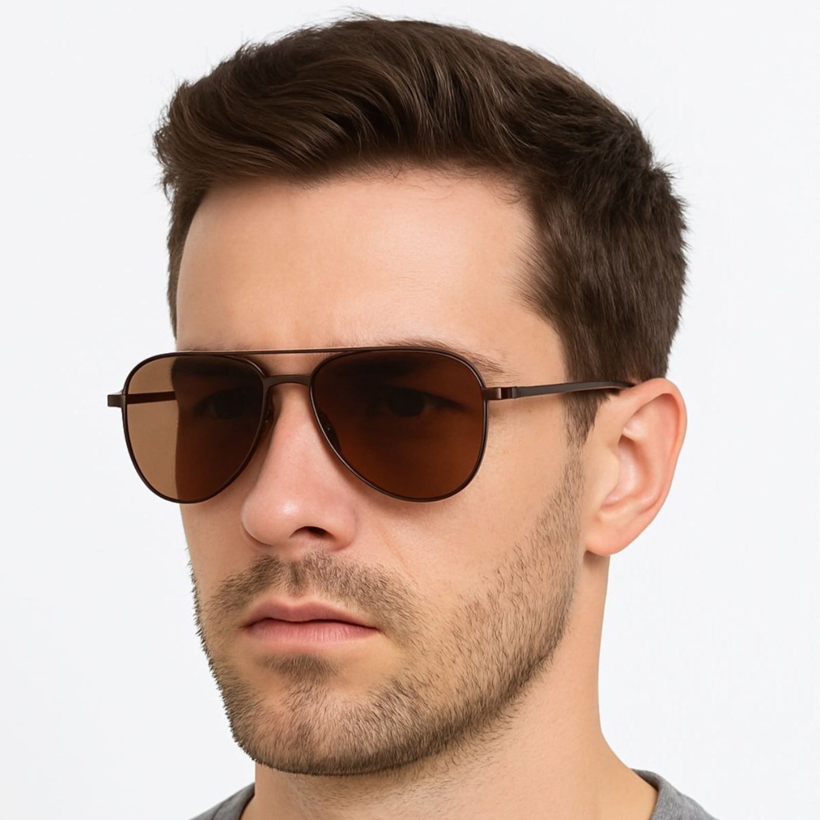 Vista 2 Óculos Aviador Masculino Lente UV400 Premium FMF marrom