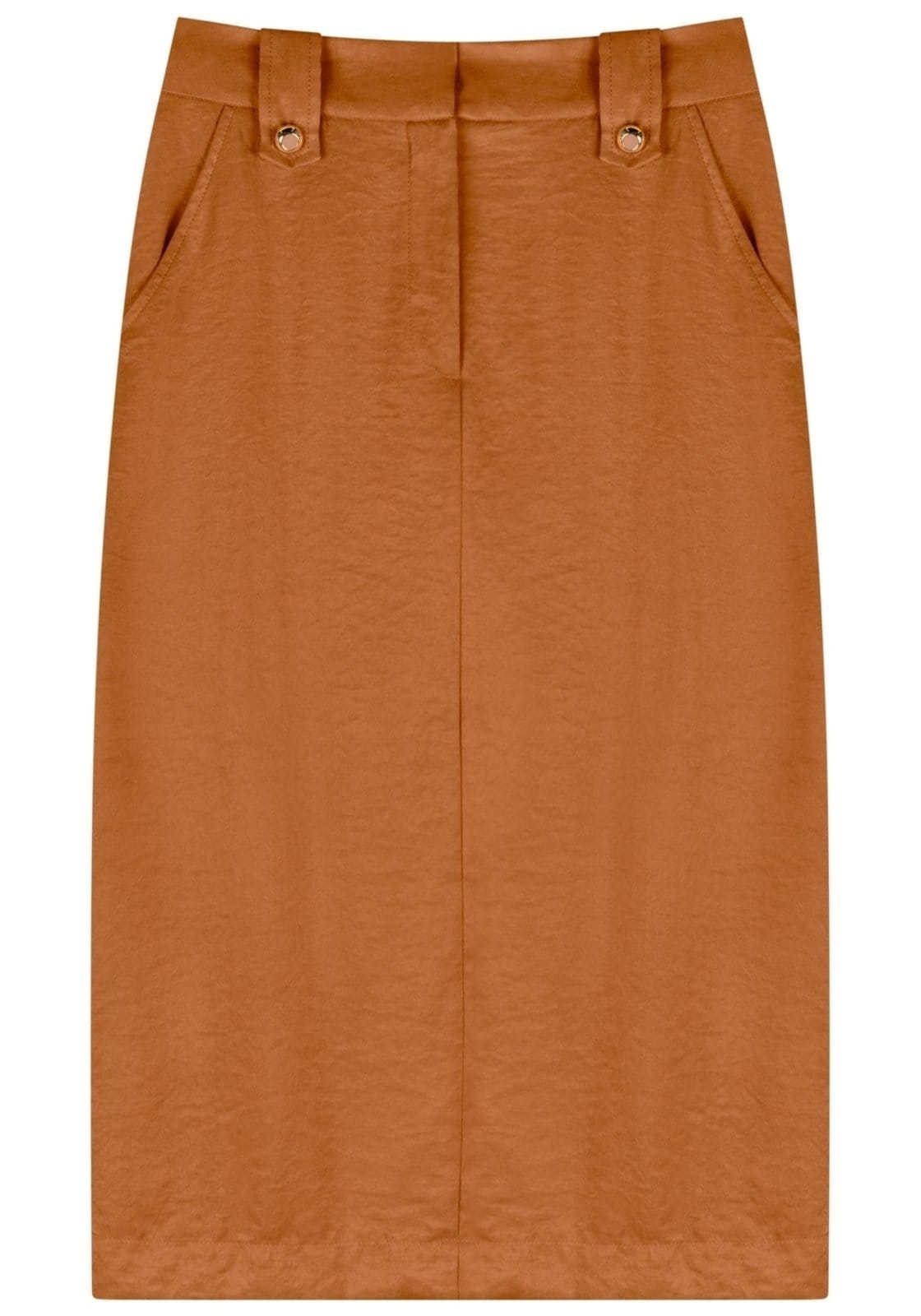 Vista 2 Saia Midi Chá Com Cintura Super Alta Lez a Lez marrom