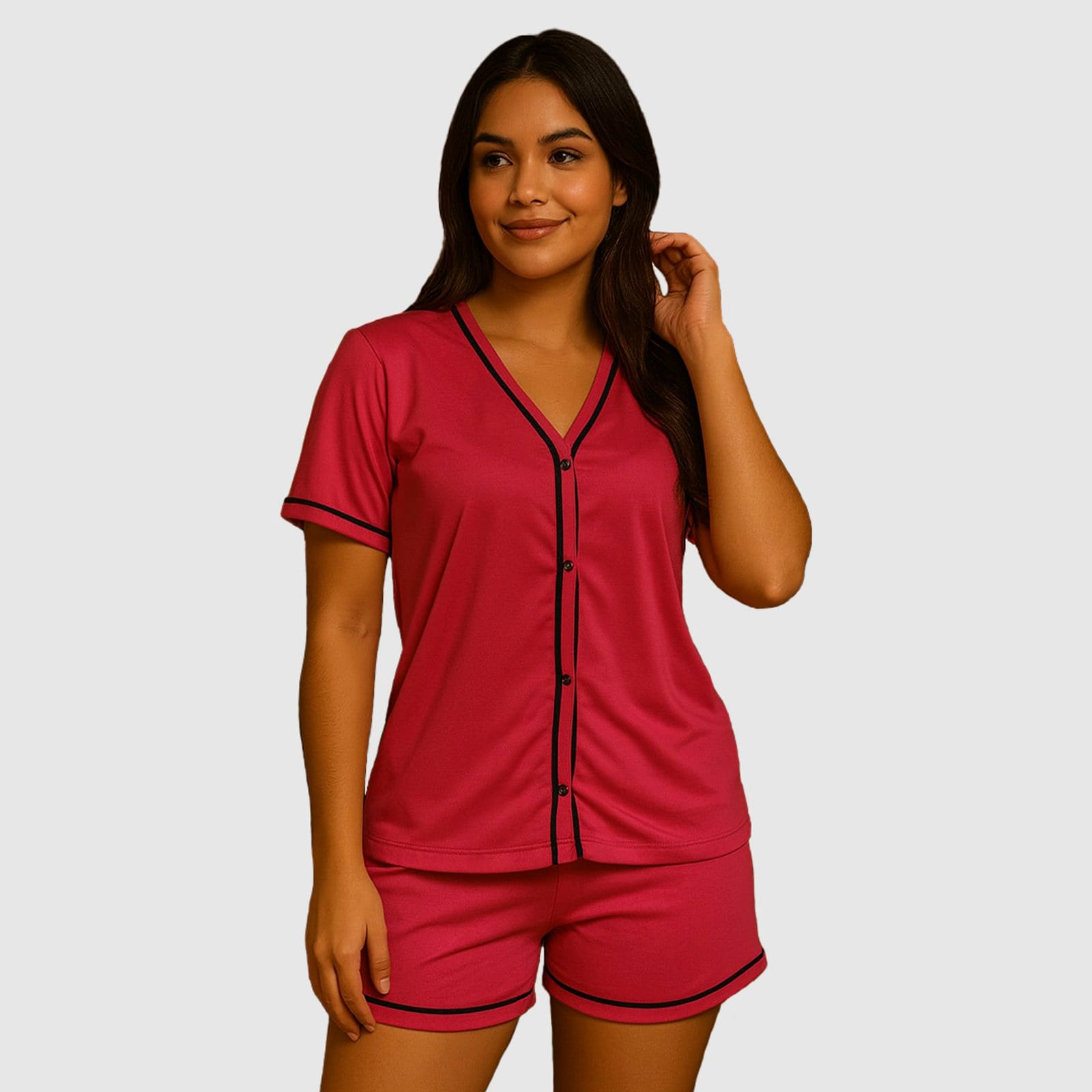 Pijama Gabi Lingerie Blogueira Manga Curta Conjunto Feminino Americano Conforto para Dormir