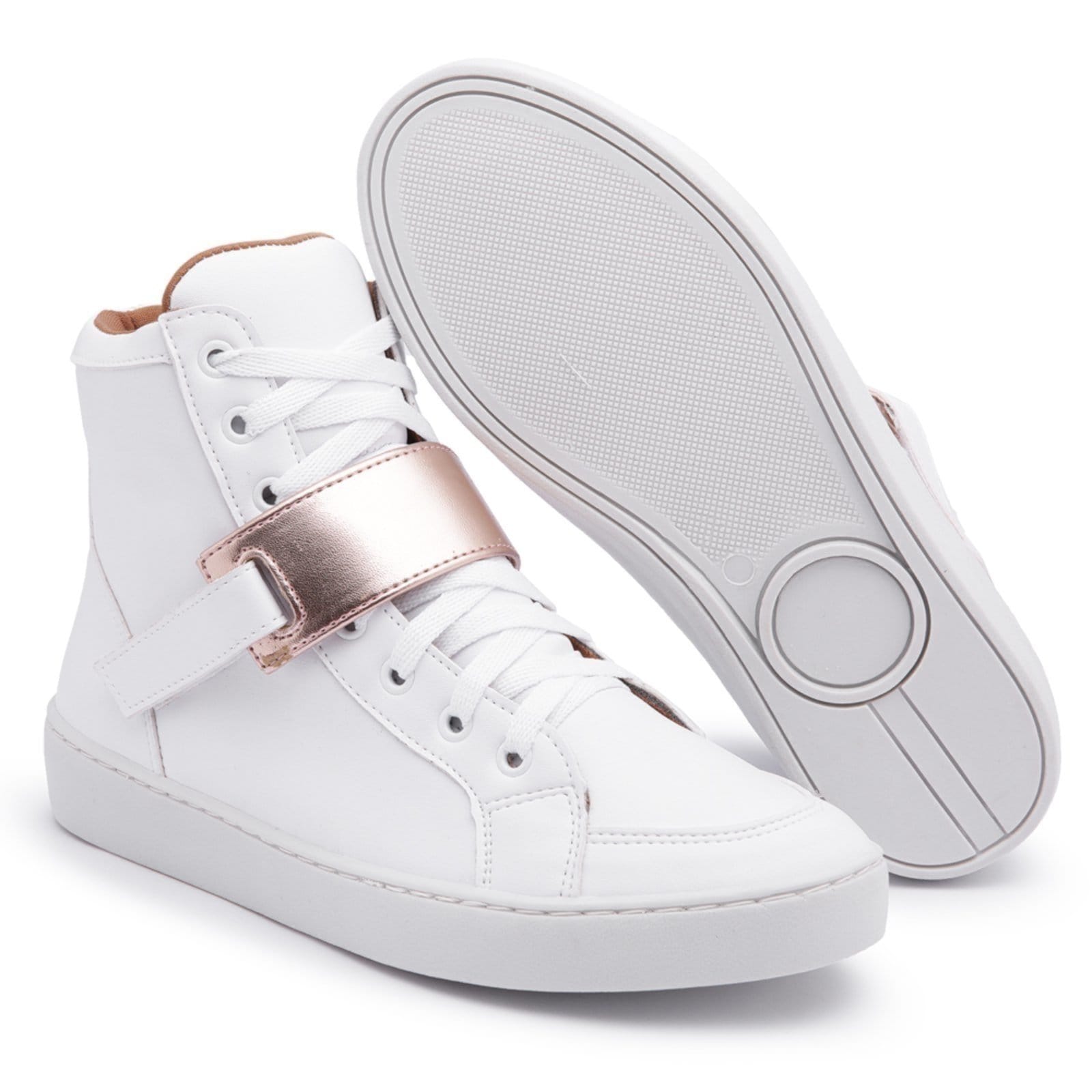 Vista principal Tênis Cano Alto Fitness Casual Nine4 Estiloso Dourado Nine4 branco