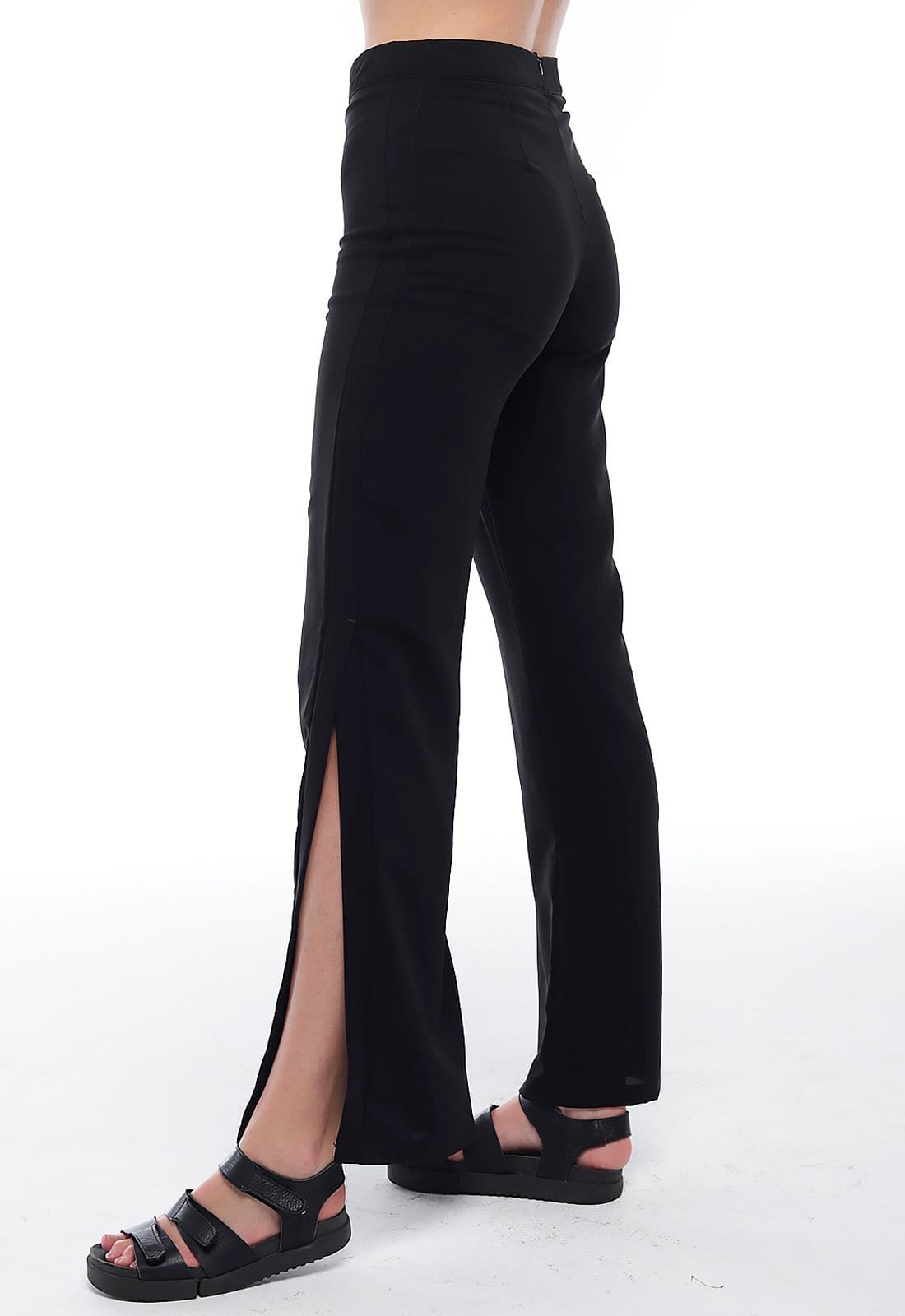 Vista 2 Calça Social Preta Feminina de Crepe com Abertura Sob SOB preto