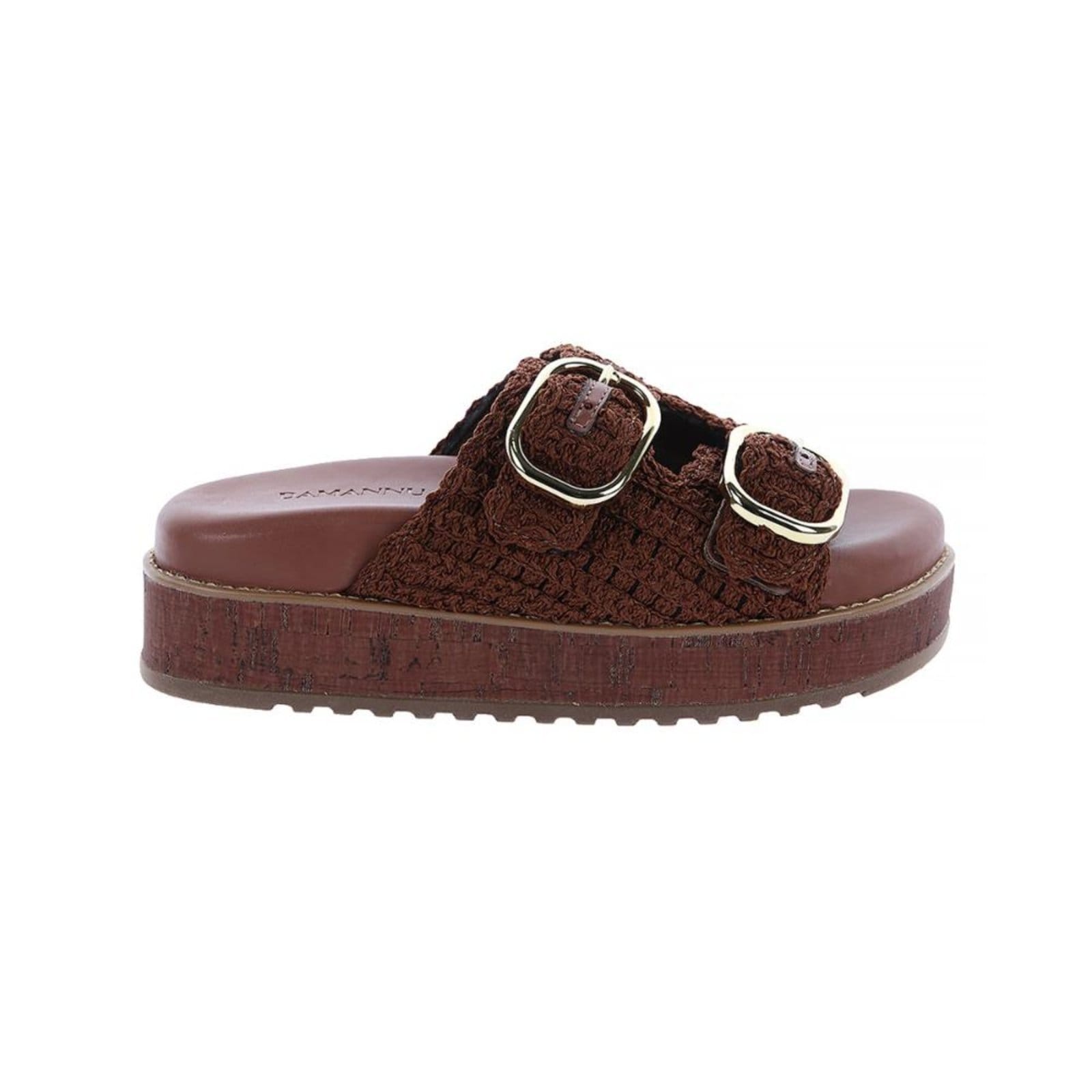 Vista principal Giza - Sandália Flatform Feminina Crochê com Fivelas Damannu Shoes marrom
