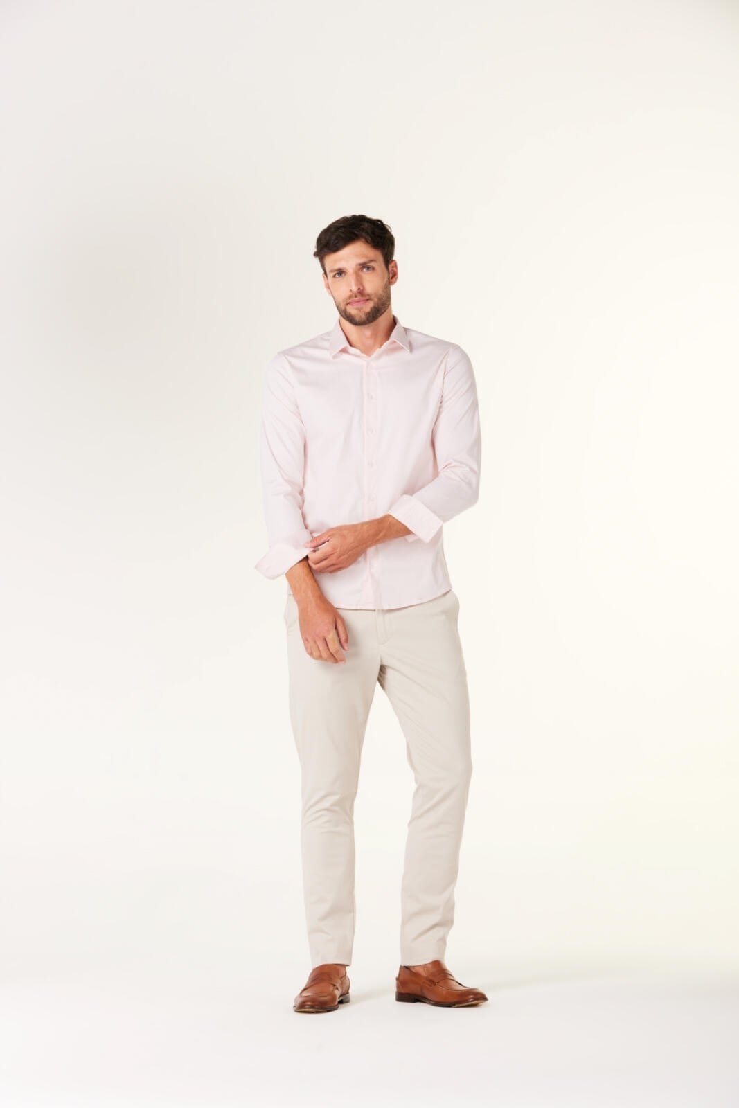 Vista 2 Camisa Slim Algodão Egípcio Traymon Claro Traymon rosa