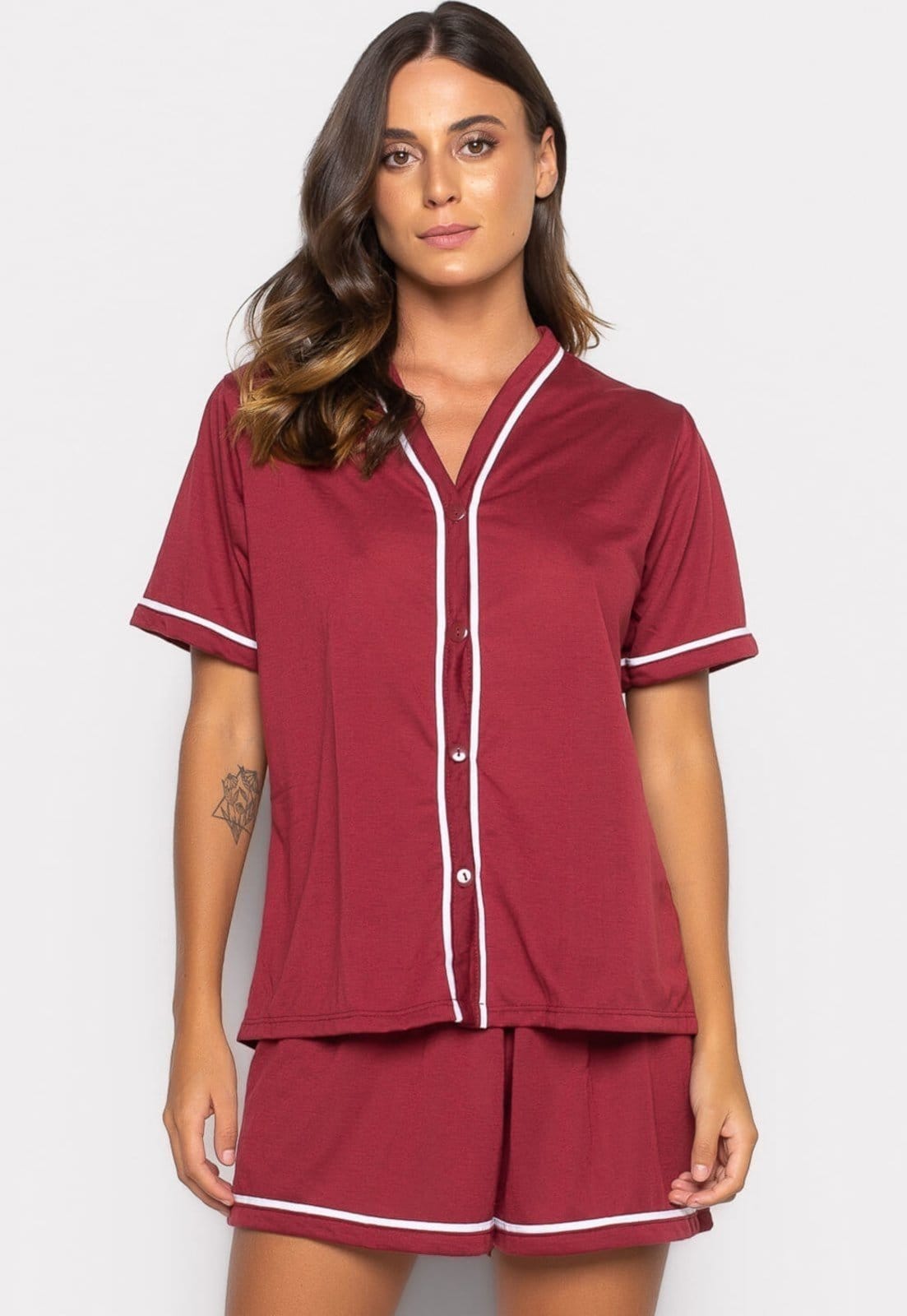 Pijama Bravaa Store Curto Baby Doll Americano Blogueirinha Botão Adulto Amamentação 021