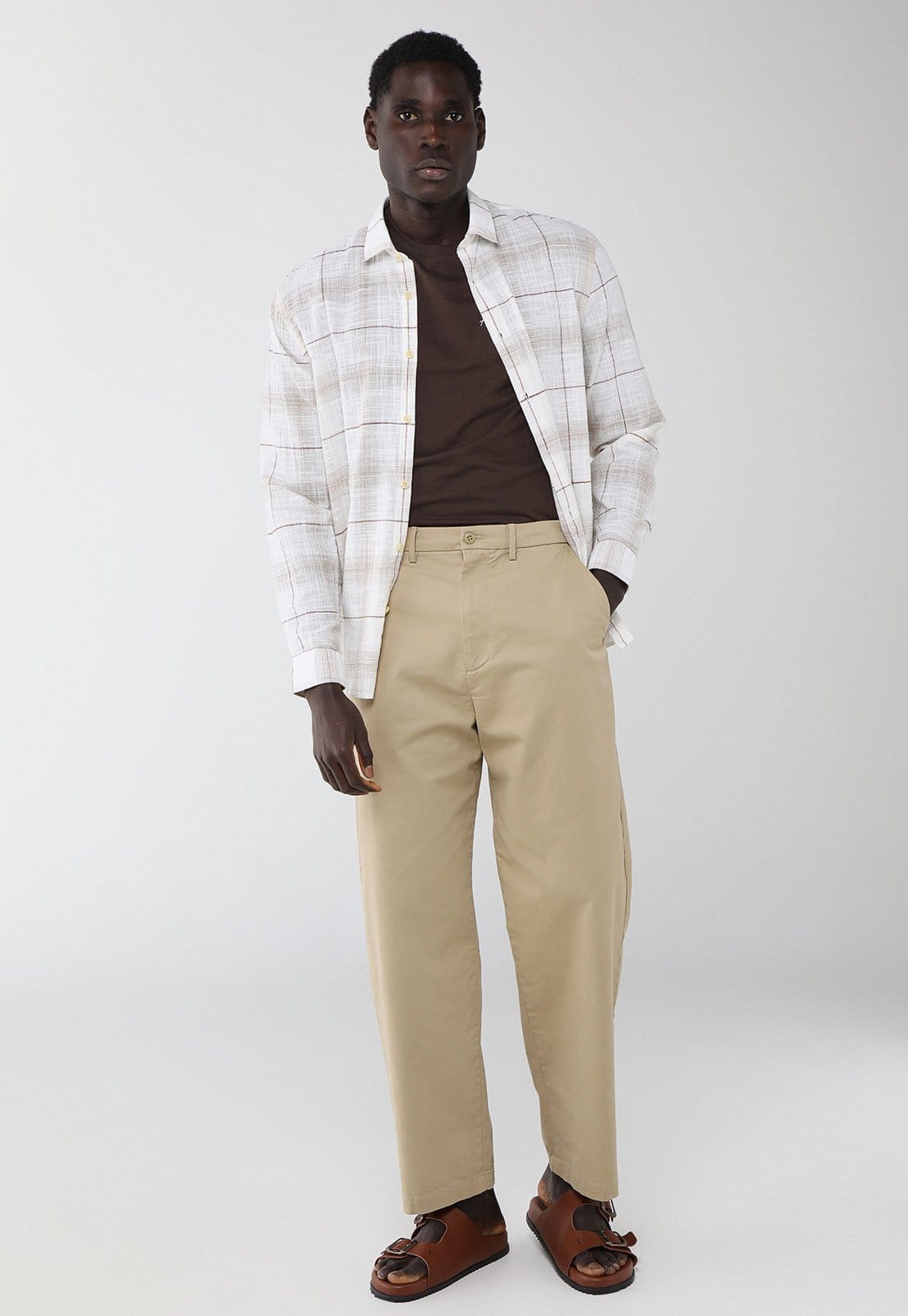 Vista 2 Camisa Masculina Aramis Xadrez Manga Longa Branca Aramis branco