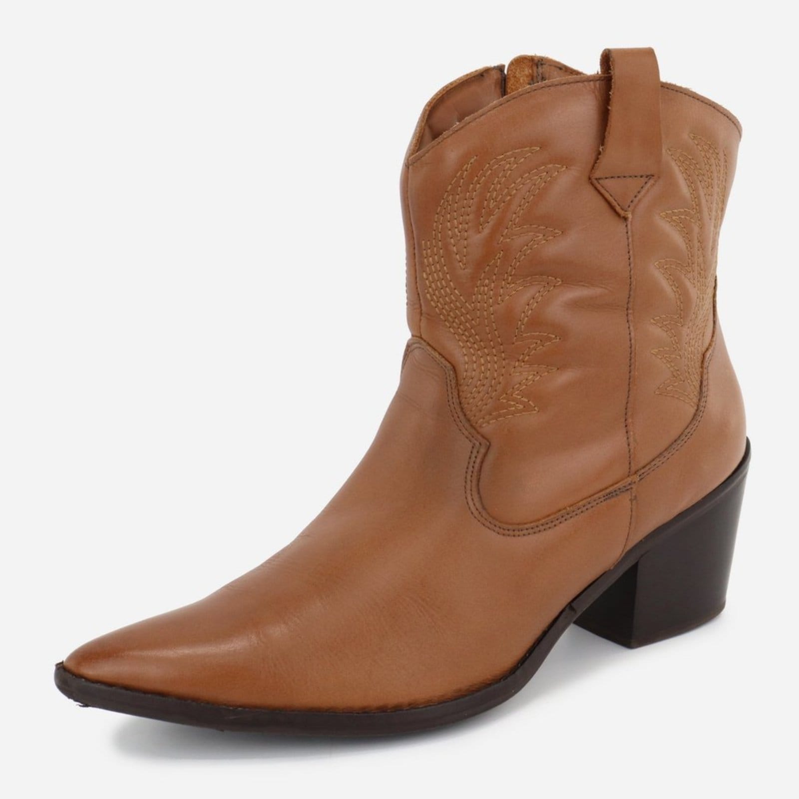 Vista principal Bota Maria Paua Store Country Feminina Couro Bordada Bico Fino Conforto MARIA PAULA amarelo