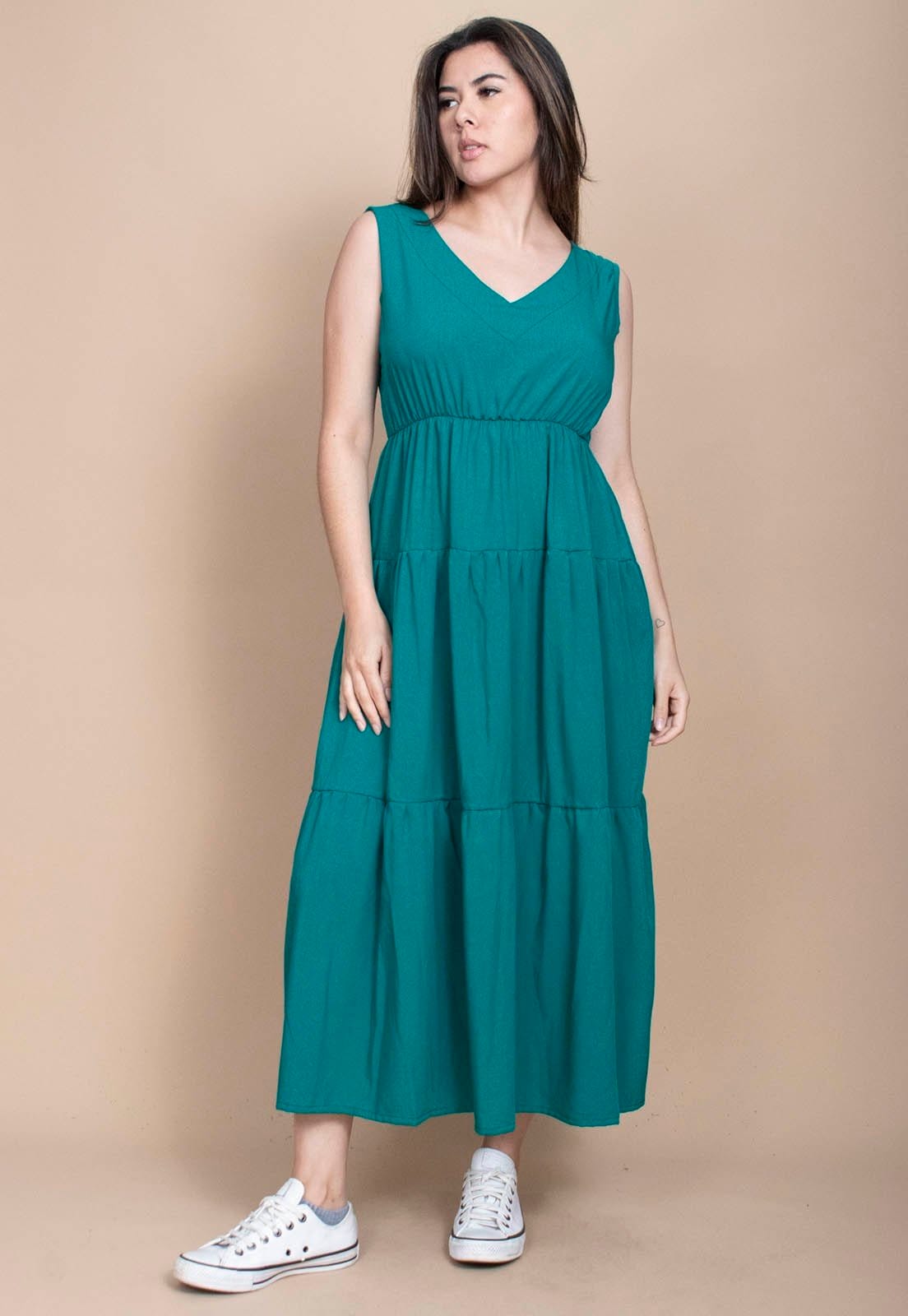 Vestido Cabanafree Regata Longo Peri Viscose Camadas
