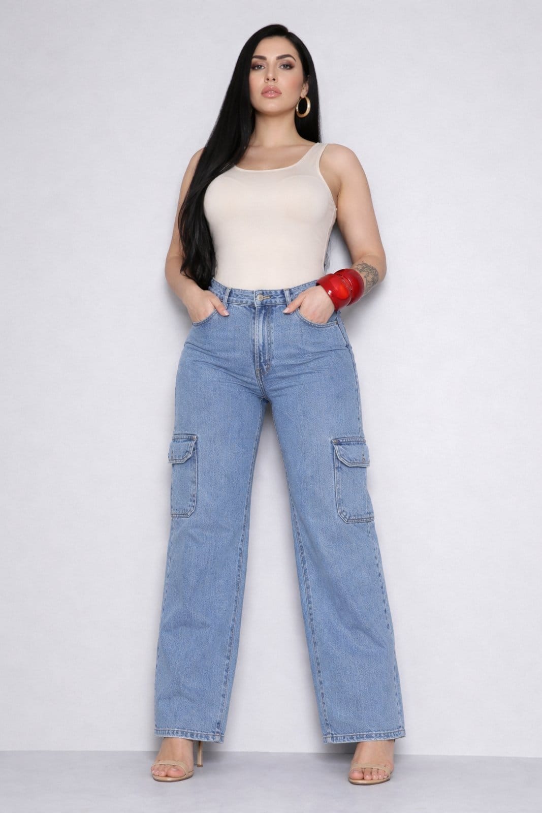 Vista principal Calça Jeans D Bell Outlet Fashion Wide Leg Azul Claro D BELL OUTLET FASHION jeans azul