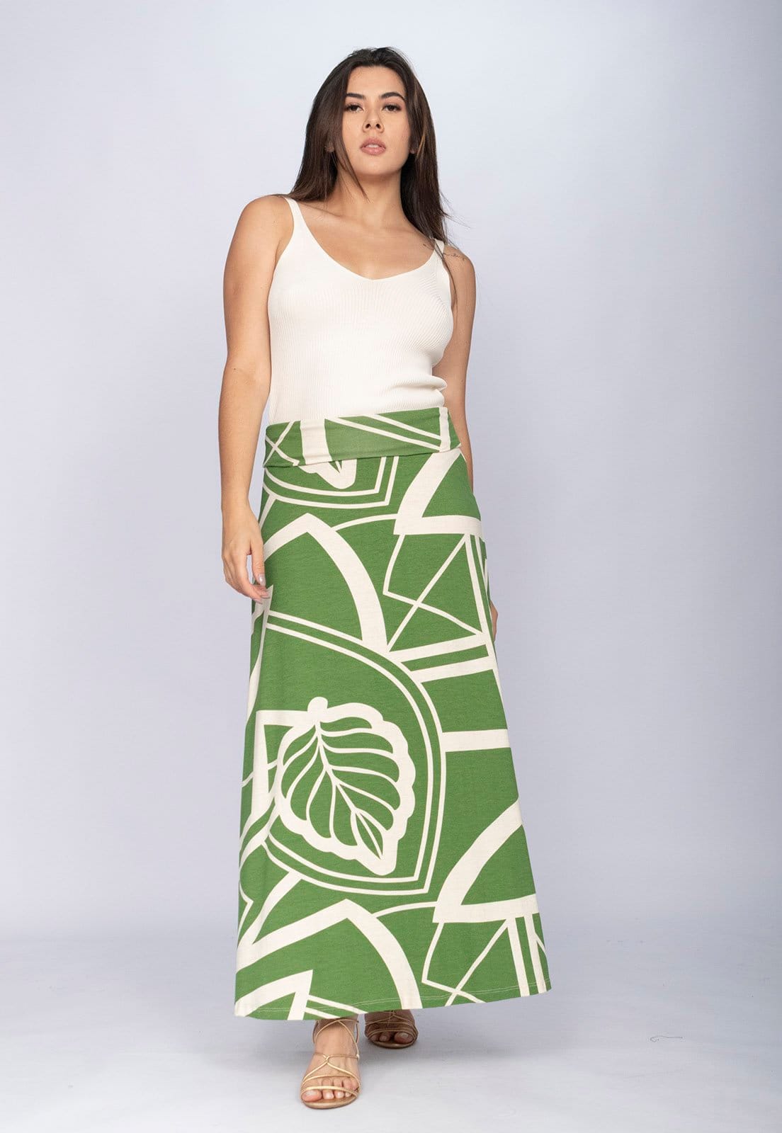 Saia CabanaFree Longa Malha SAZ Estampa Lagoa Botânica Verde