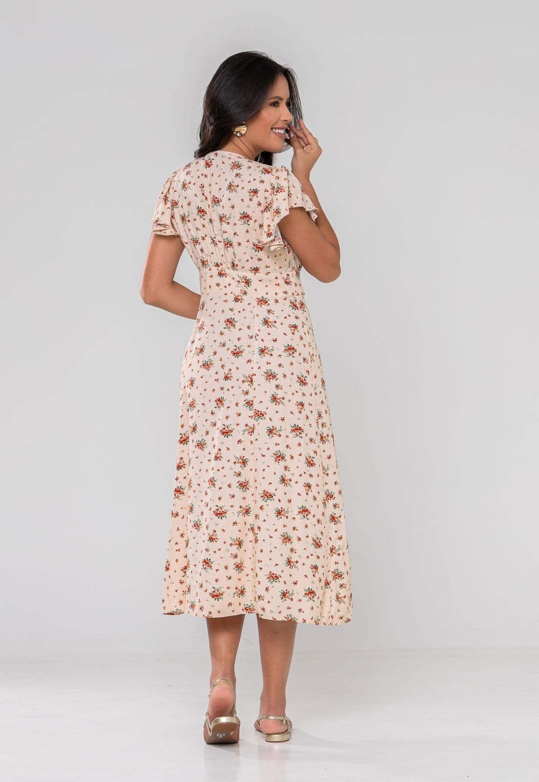 Vista 2 Vestido Aura Mônica Floral Sintonia Aura bege