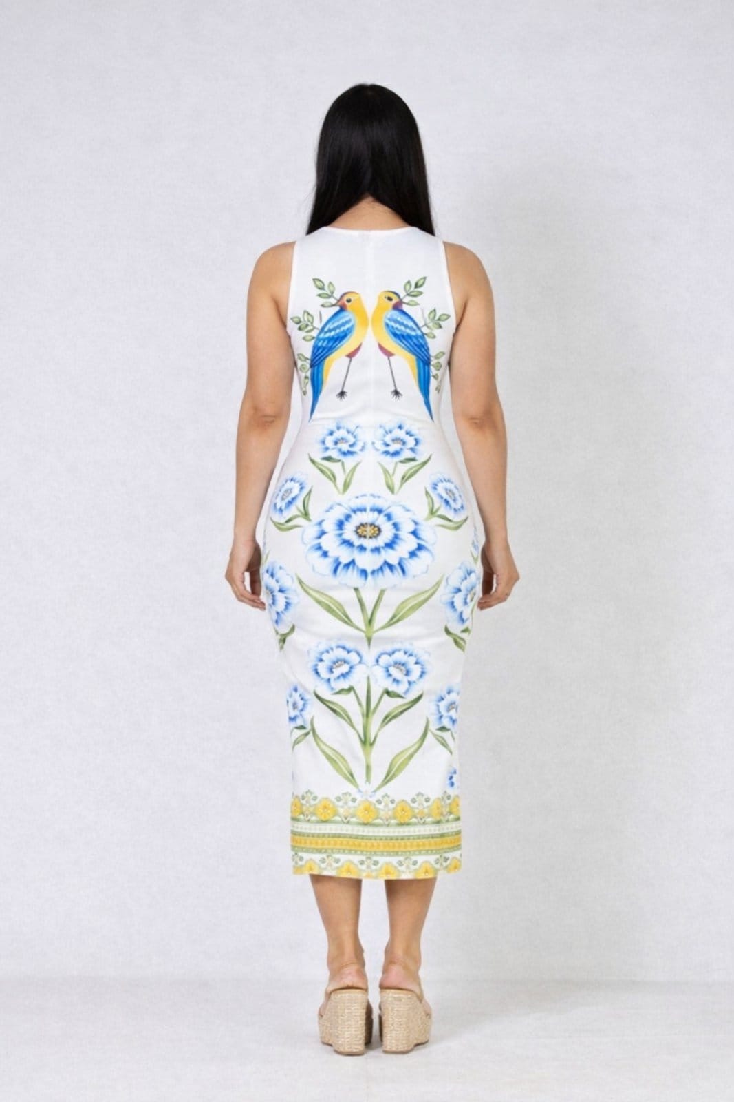 Vista 2 Vestido Midi D Bell Outlet Fashion Canelado Estampado D BELL OUTLET FASHION branco