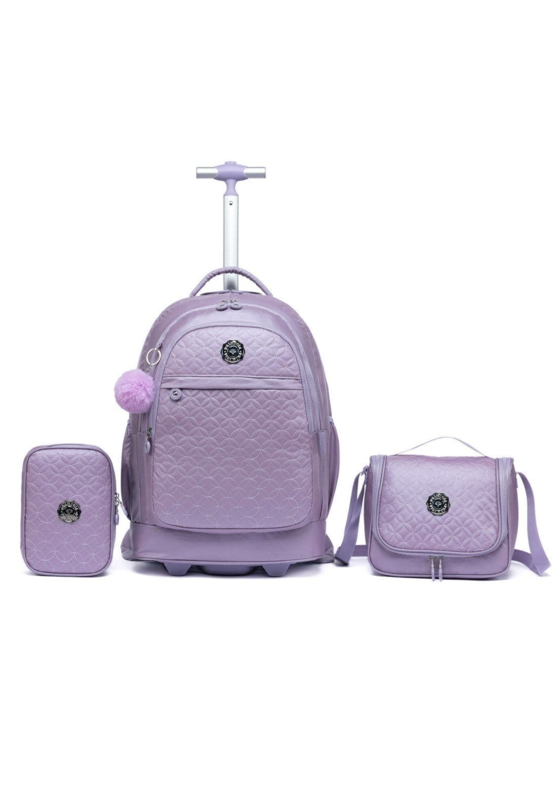 Kit Mochila Carrinho Juvenil Feminina Escolar Reforçada Estojo