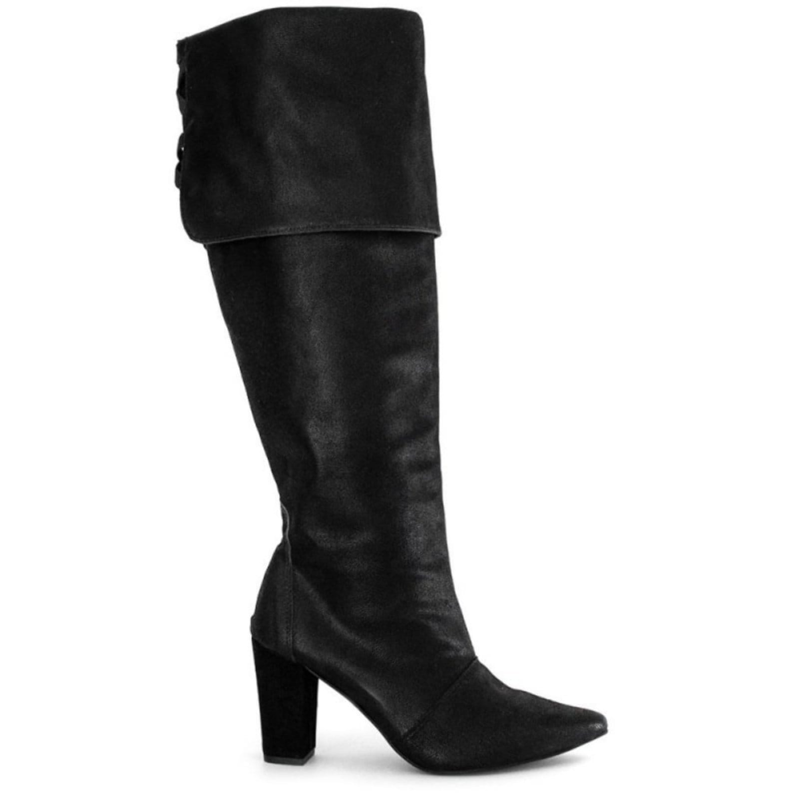 Vista 2 Bota Over Knee Salto Alto Grosso 1822 Nobucado Flor da Pele preto