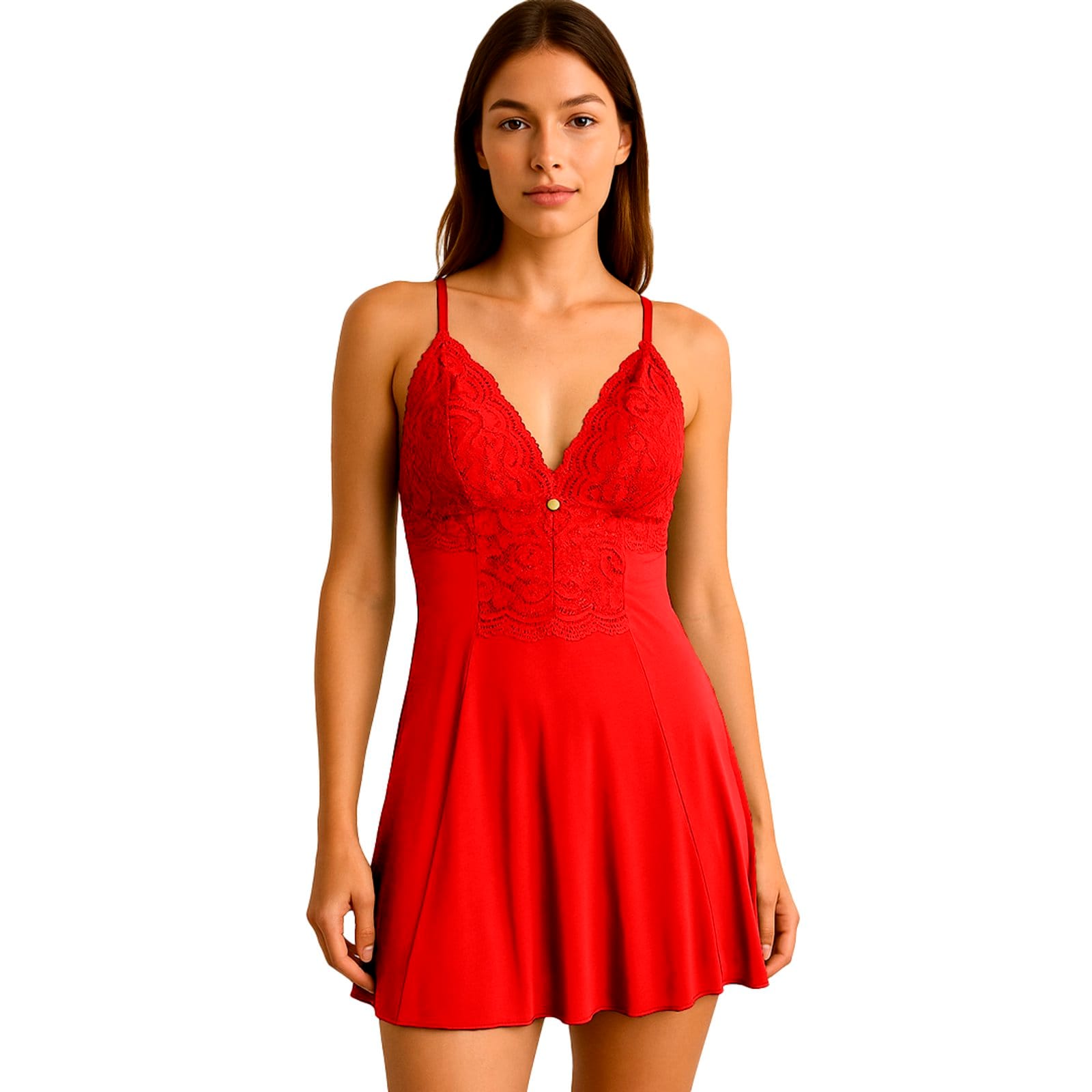 Vista 2 Camisola Gabi Lingerie Elegante Confortável em Poliamida Detalhes em Renda Perfeita Para Dormi Cereja Gabi Lingerie vermelho