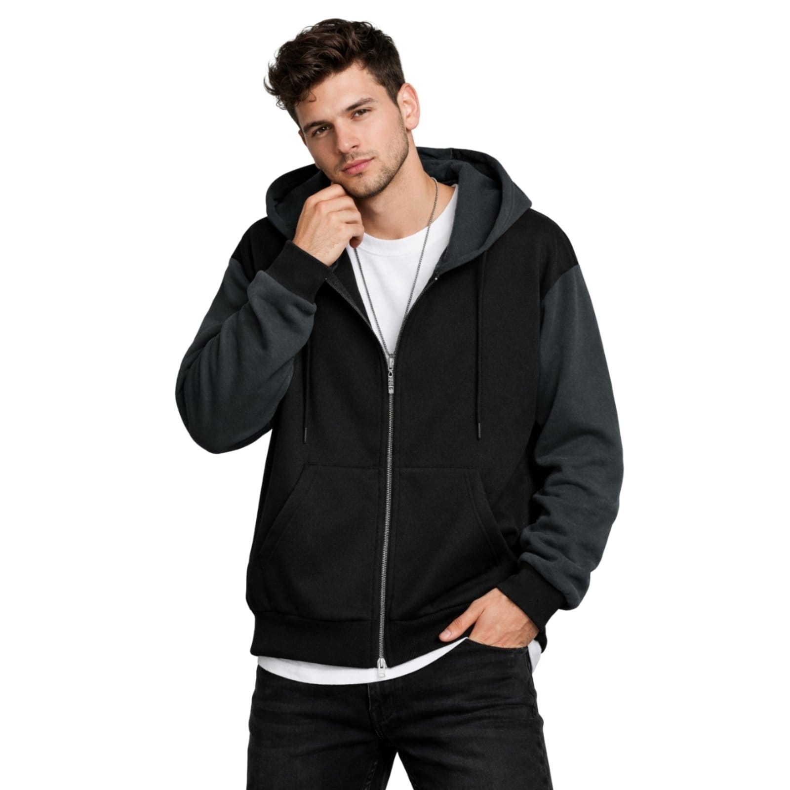 Blusa Moletom de Zíper Com Capuz e Bolso Canguru 2 Cores Estilo Casual Masculino Liso