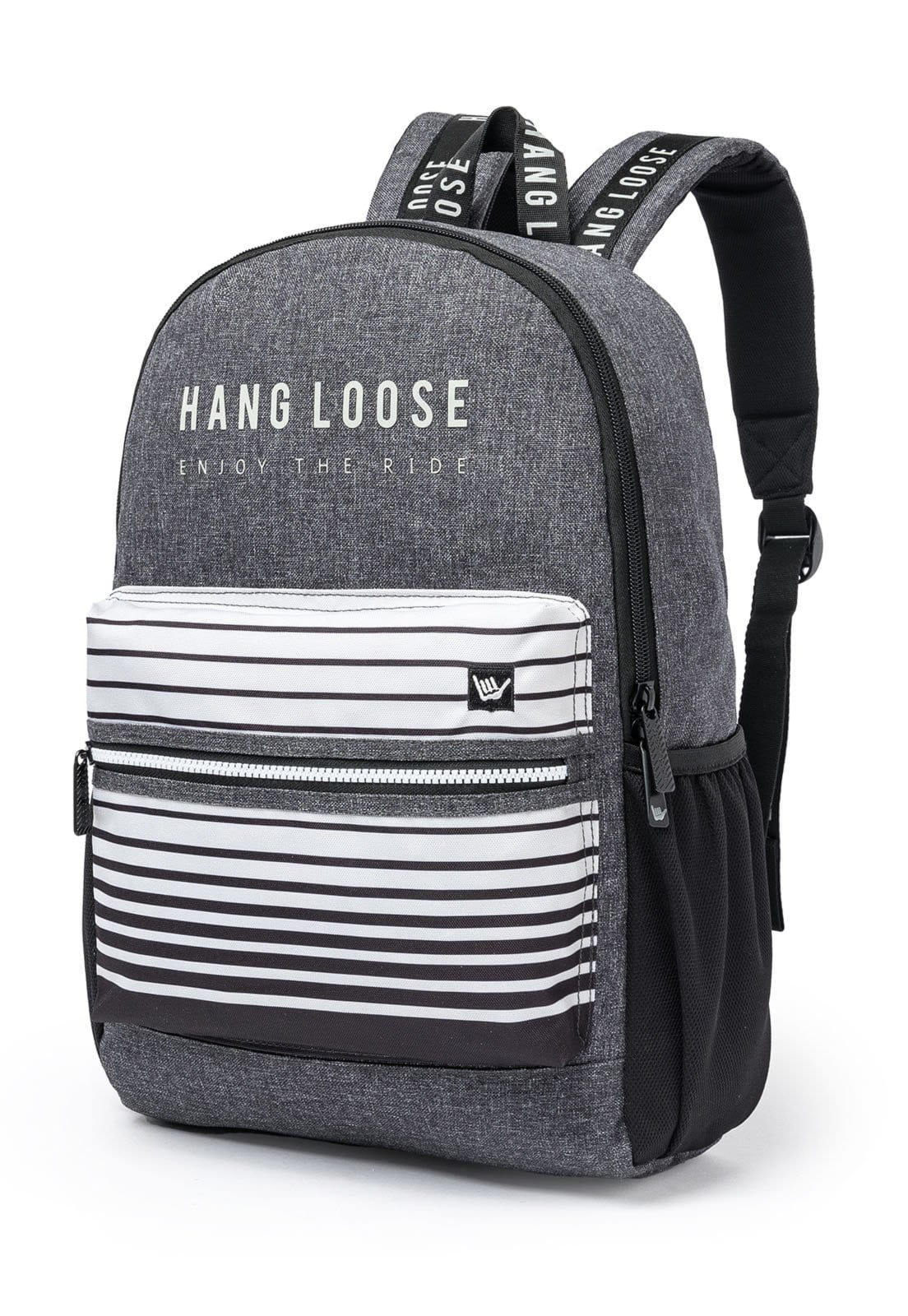 Vista 2 Mochila Unissex Escolar Trabalho Casual Hang Loose + Estojo Hang Loose preto