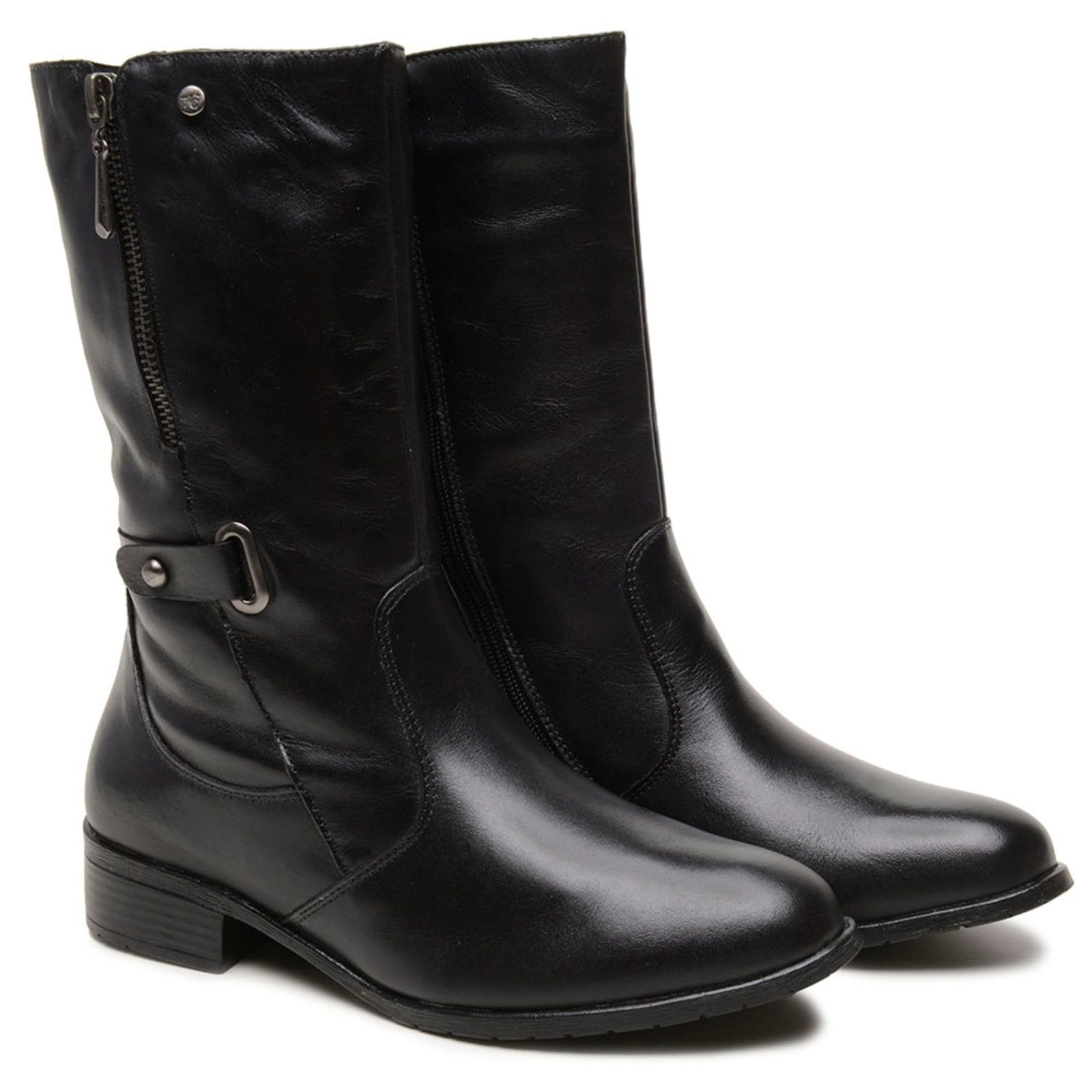 Vista 2 Bota Feminina Cano Alto Couro Legítimo Moda Inverno Zíper Lateral Salto Bloco Cano 20cm Leve Confortável FRANCA GRIFFE preto