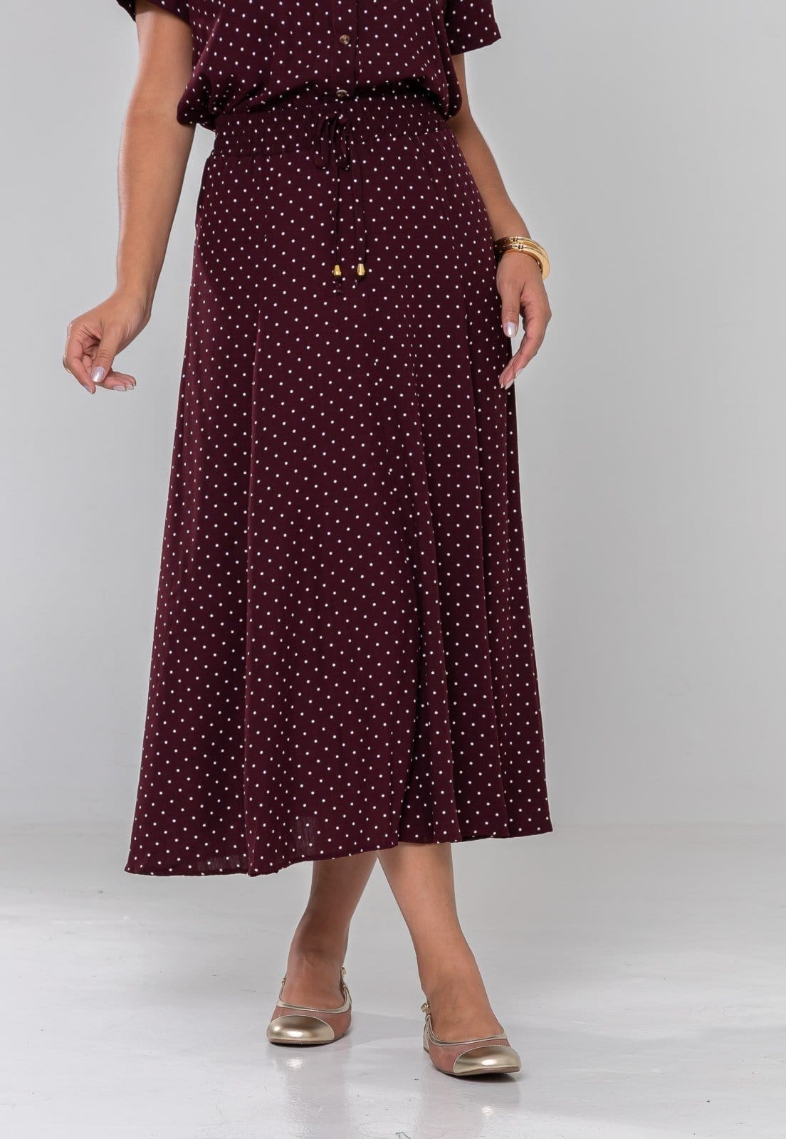 Saia Aura Dani Viscolinho Poá Marsala