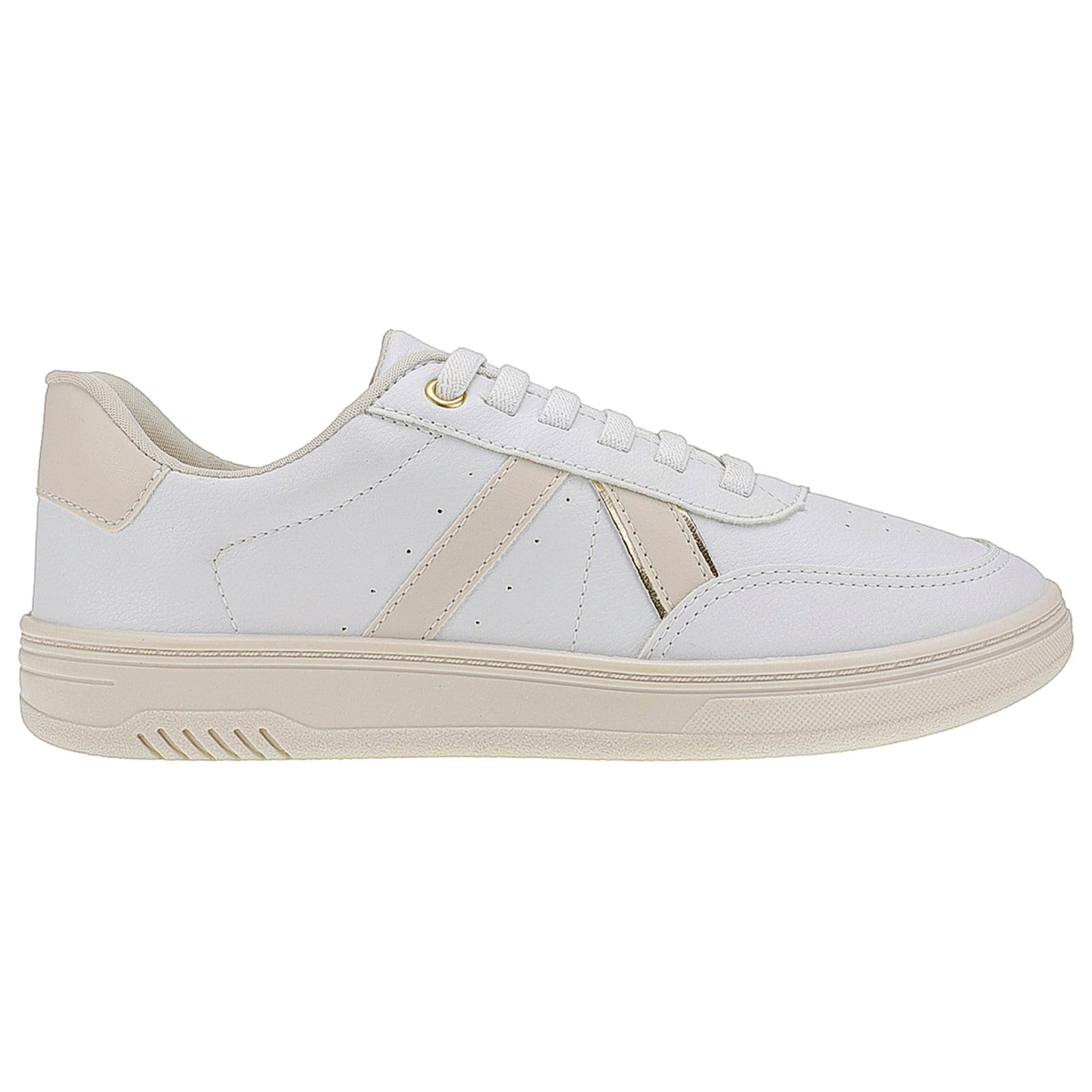 Vista 2 Tênis Lóris Shoes Casual Feminino Detalhe em V Metalizado Cadarço de Elástico Solado Macio 33008 Branco com Off White LÓRIS SHOES branco white