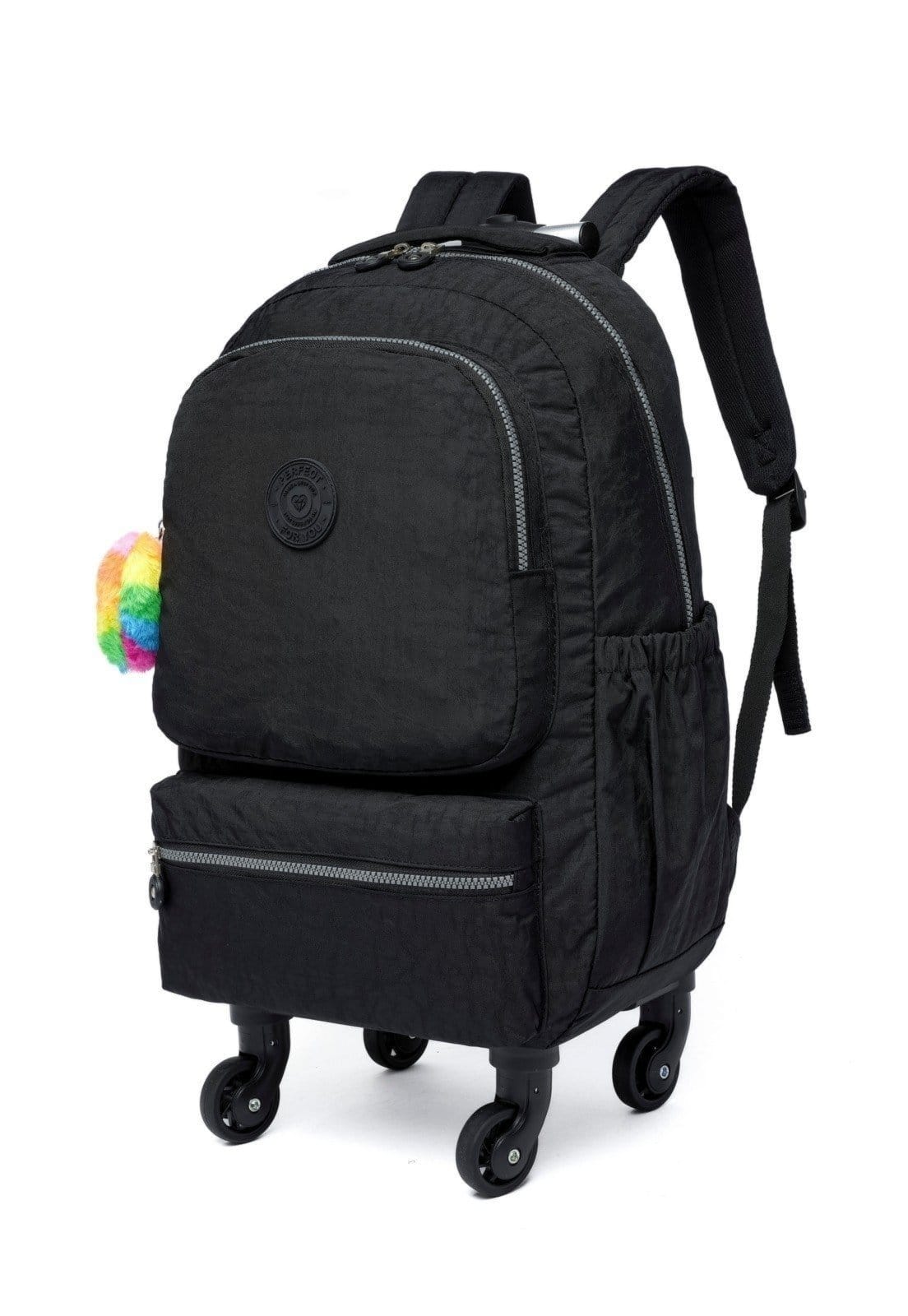 Vista 2 Kit Mochila Feminina Rodinhas Lancheira Estojo Escolar Perfect For You preto