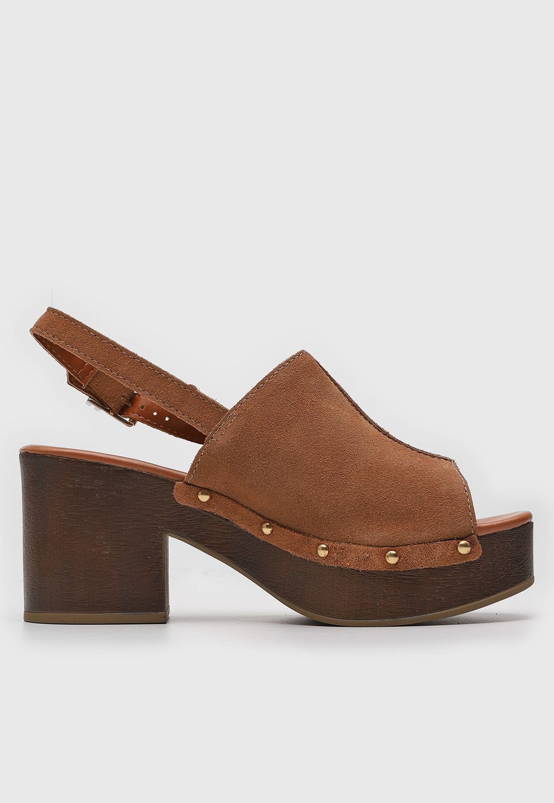 Vista 2 Sandália Feminina Bottero Salto Bloco Tachas Bottero marrom