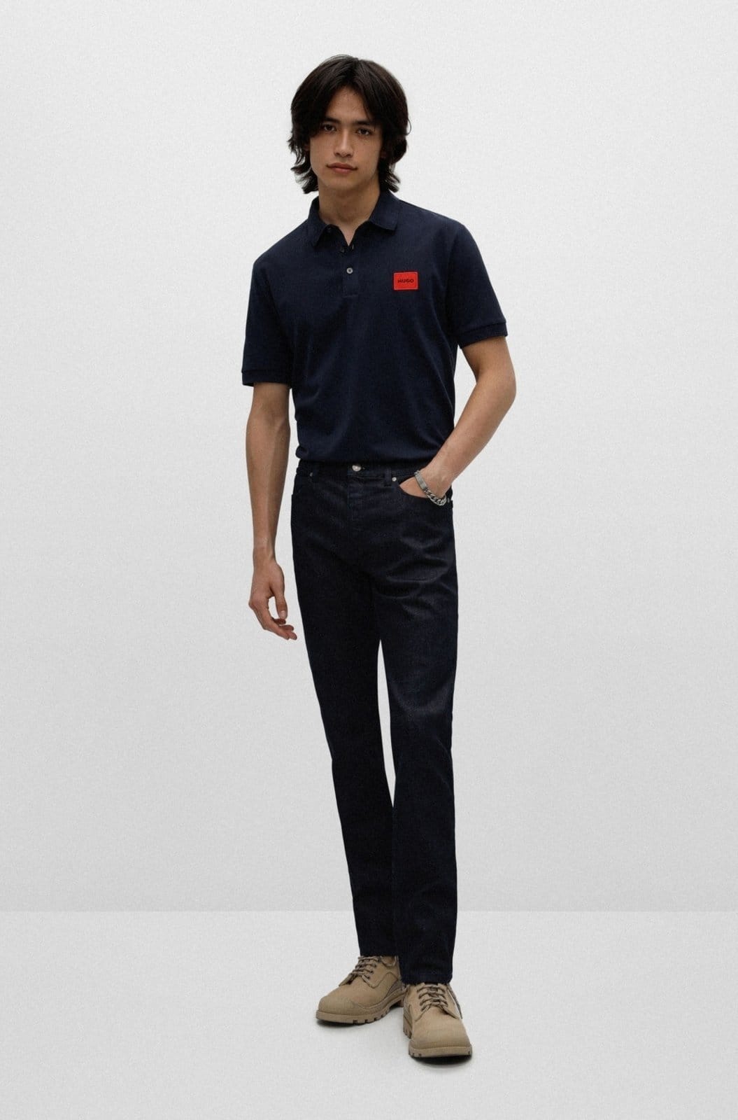 Vista 2 Camisa Polo Slim Fit Em Algodão Piqué Com Logo HUGO preto