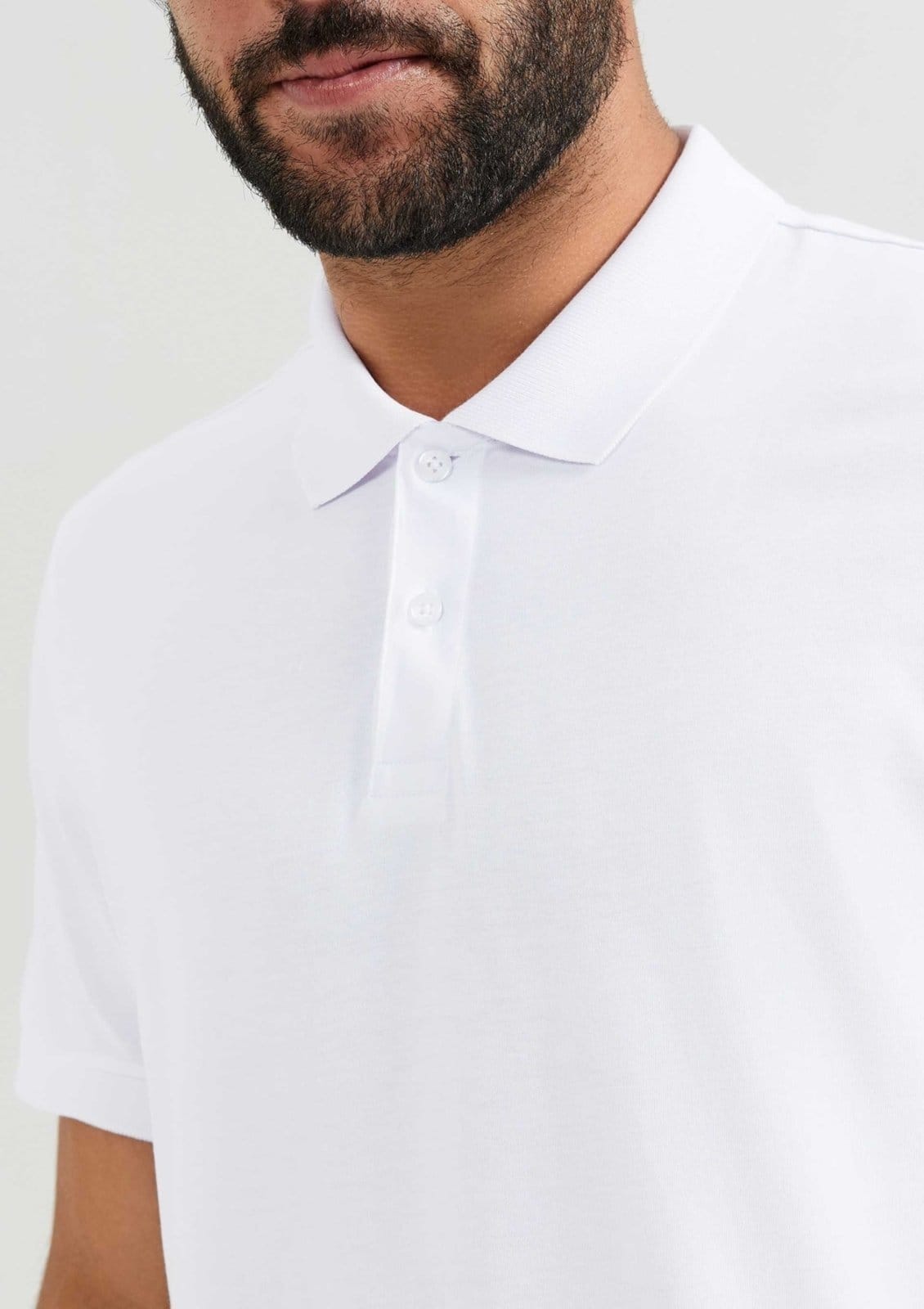 Vista 2 Camisa Polo Básica Masculina Manga Curta Pima Hering branco