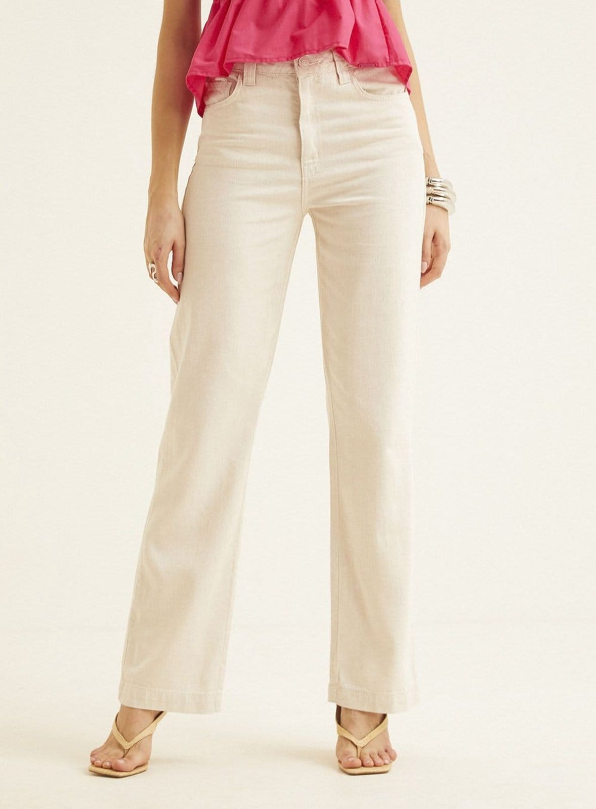 Calça Feminina Sarja Reta Ampla - Laura Triton Praia