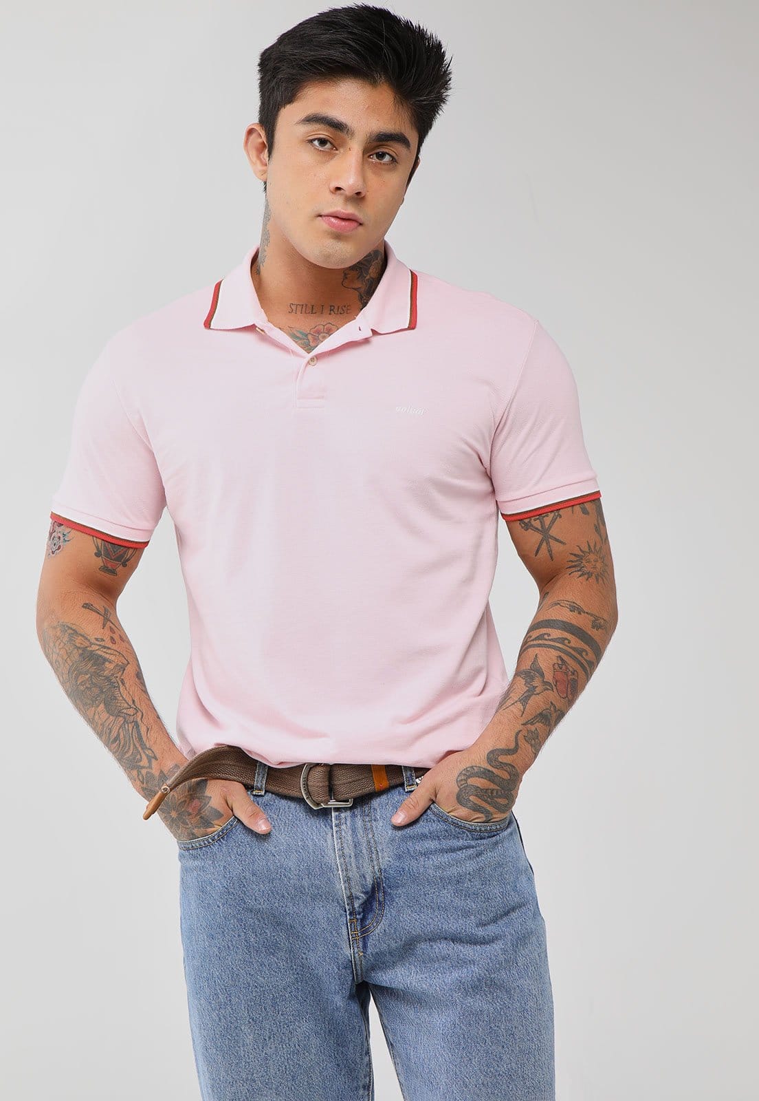 Vista principal Polo Masculina Colcci Detalhe Contrastante Claro Colcci rosa