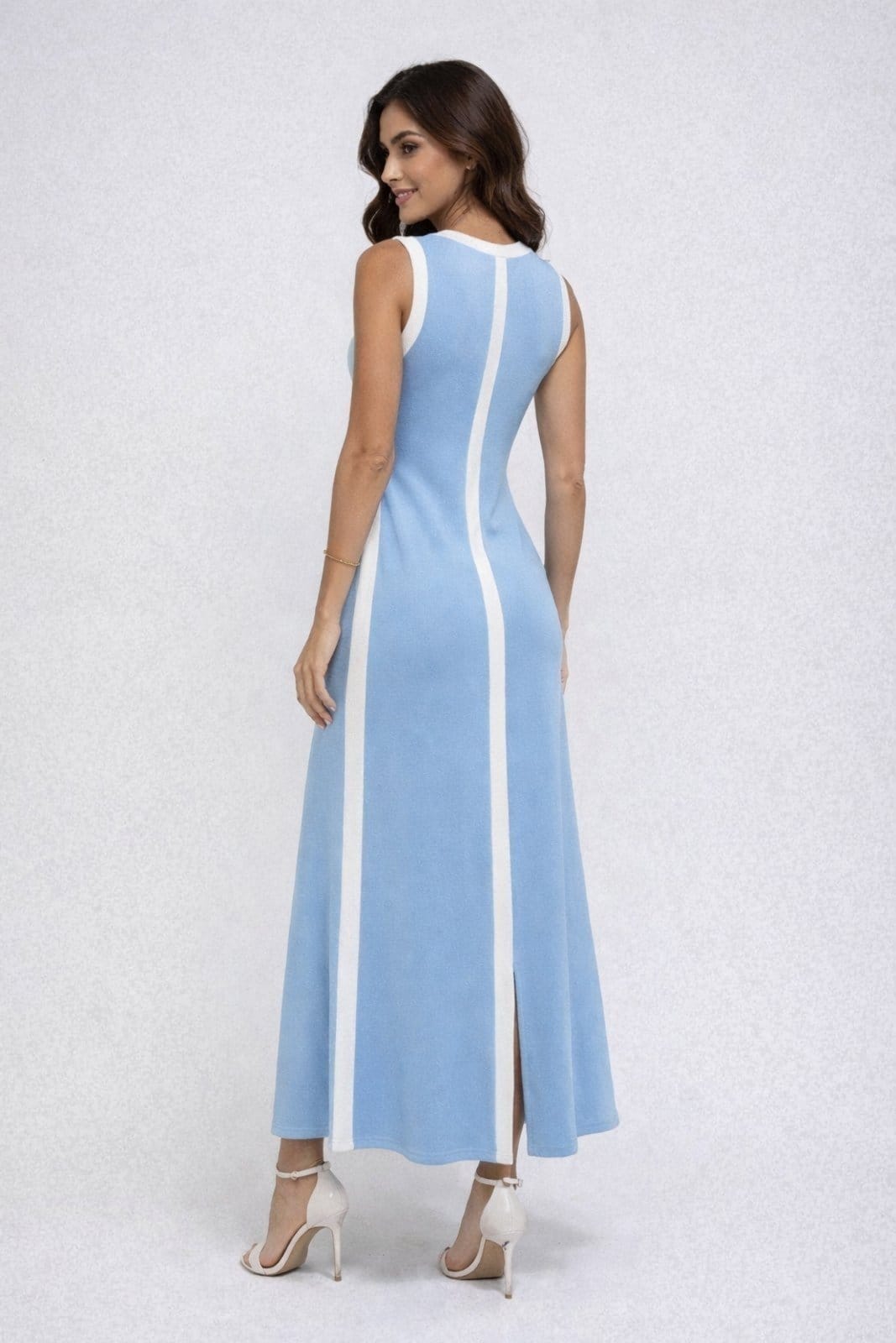 Vista 2 Vestido Longo D Bell Outlet Fashion Gola V Claro D BELL OUTLET FASHION azul