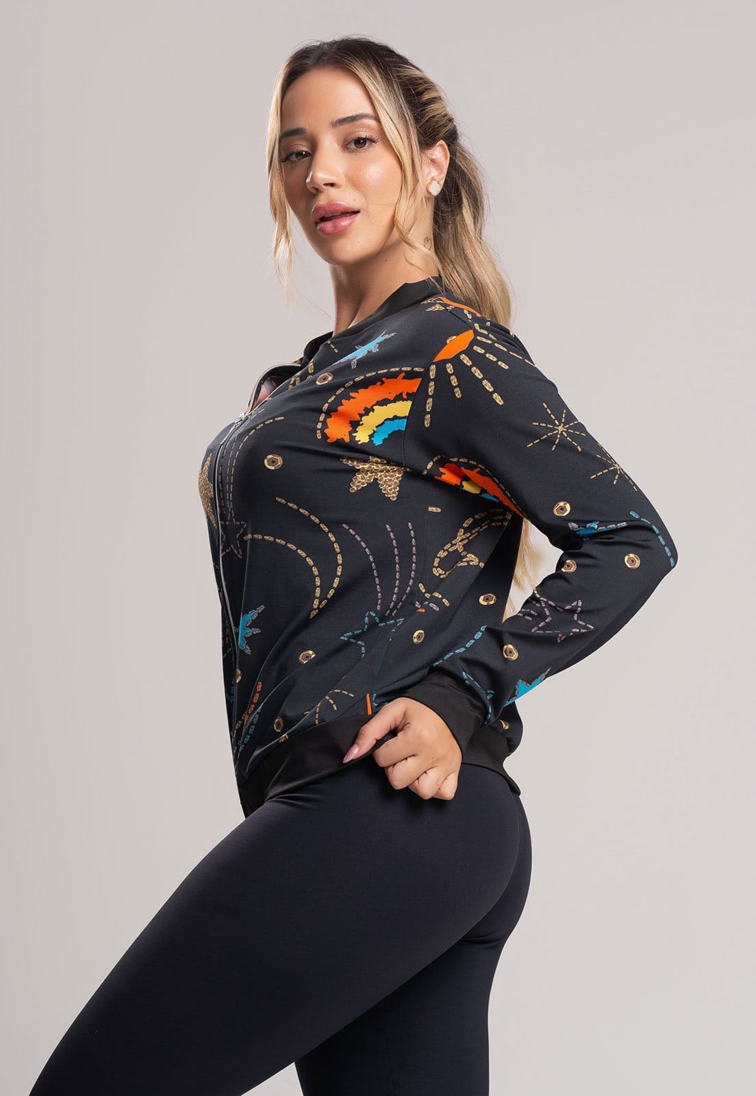 Vista 2 Casaco MVB Modas Jaqueta Bomber Suplex Cosmic Mvb Modas estampado/multicolorido/preto