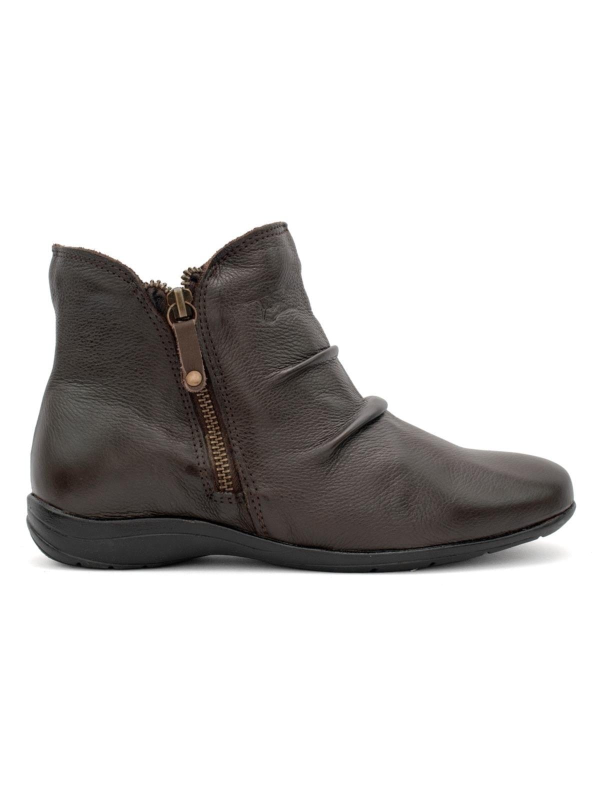 Vista 2 Bota Feminina Couro Cano Curto Zíper Dobra Moderna Casual FRANCA GRIFFE marrom