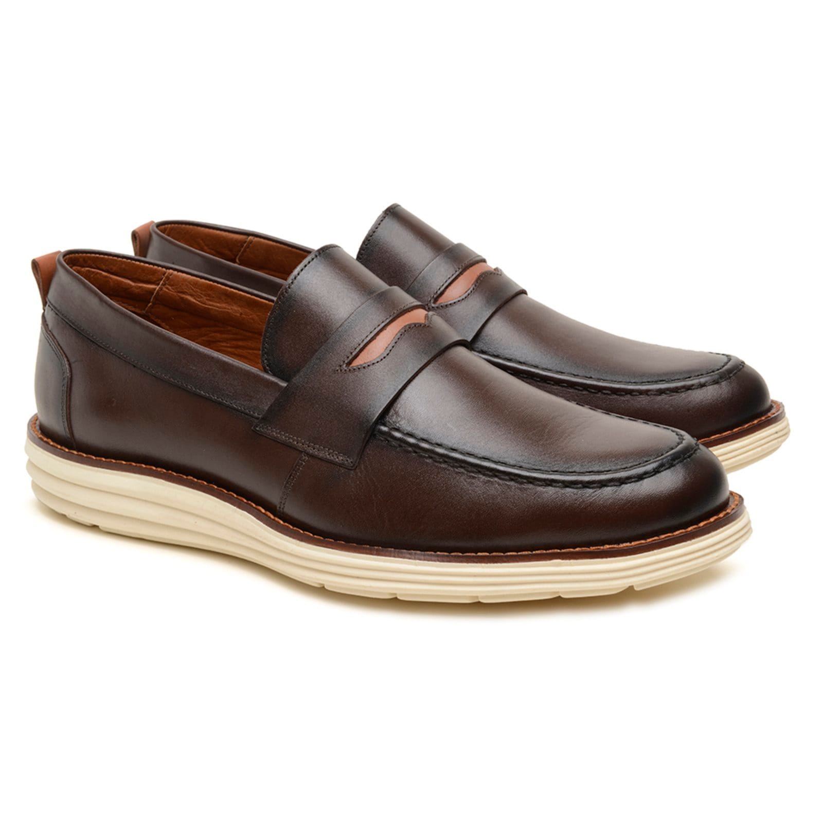 Vista principal Sapato Loafer Casual Masculino Couro Legítimo Rute Paula café