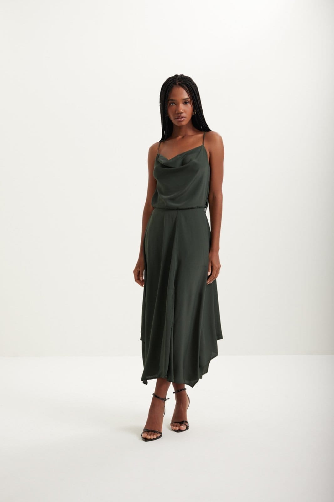 Vista 2 Saia Chá Fluida Com Fenda E Cintura Alta Lez a Lez poás