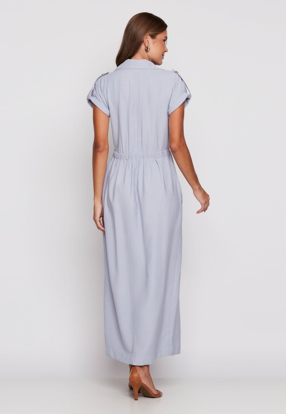 Vista 2 Vestido Chemise Miss Joy 8239 Longo Utilitário Alfaiataria Claro MISS BY JOY azul