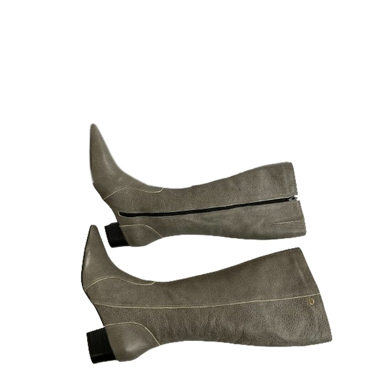 Vista 2 Bota Feminina Bico Fino Cano Longo Couro Salto 4 Cm Spinelli cinza