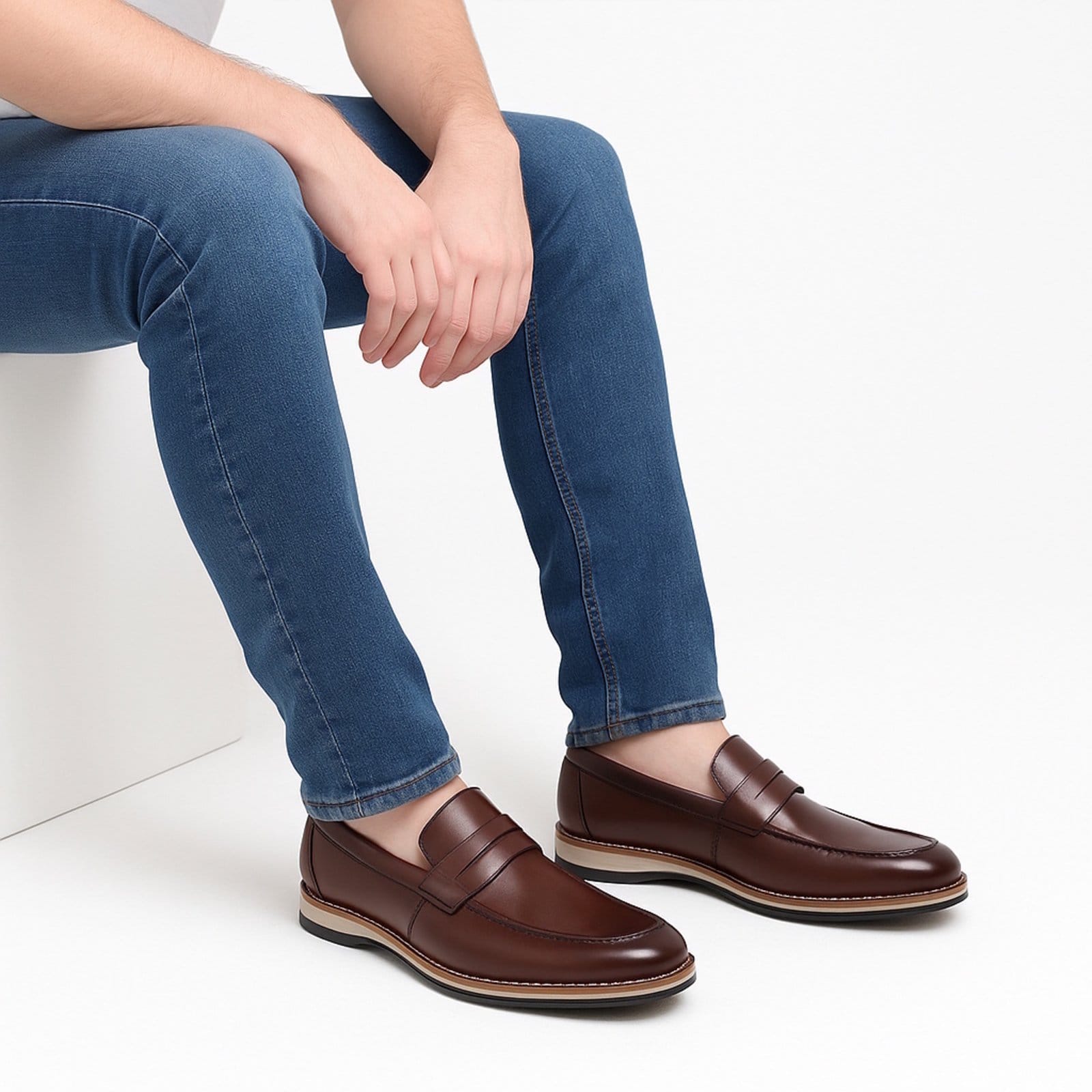 Vista 2 Sapato Masculino Social Premium Casual Calce Facil Café Bia Ramos marrom