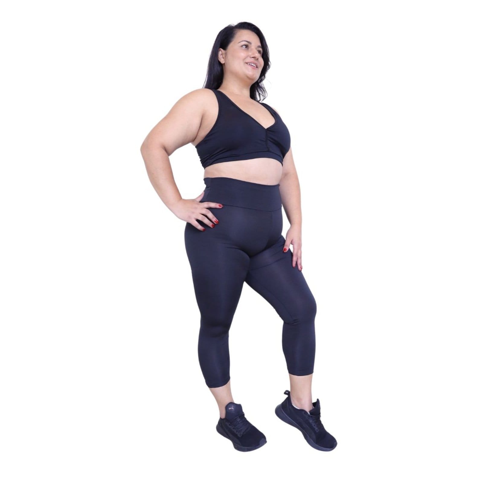 Vista principal Calça Legging Plus Size Heide Ribeiro Corsário Fit Silver Preto Heide Ribeiro preto silver