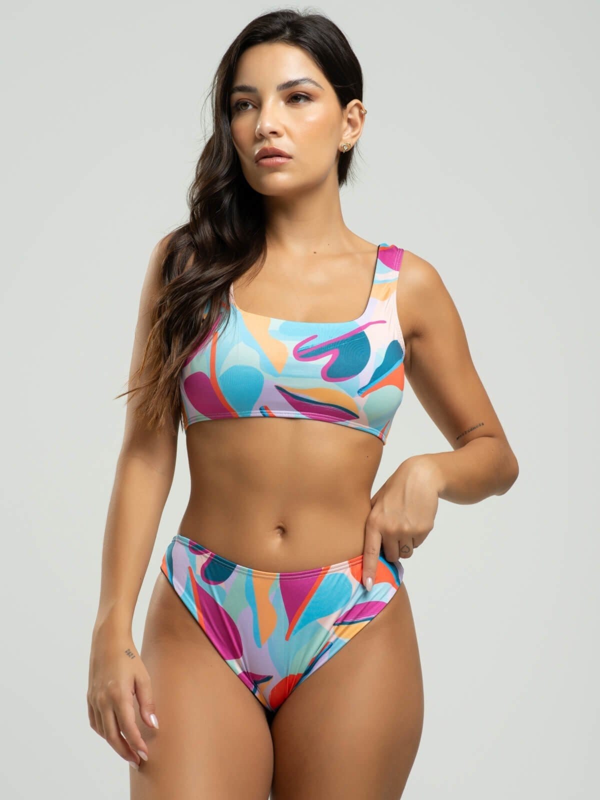 Biquini Regata Calcinha Comum Proteção Uv 50+ Vicbela Colorido