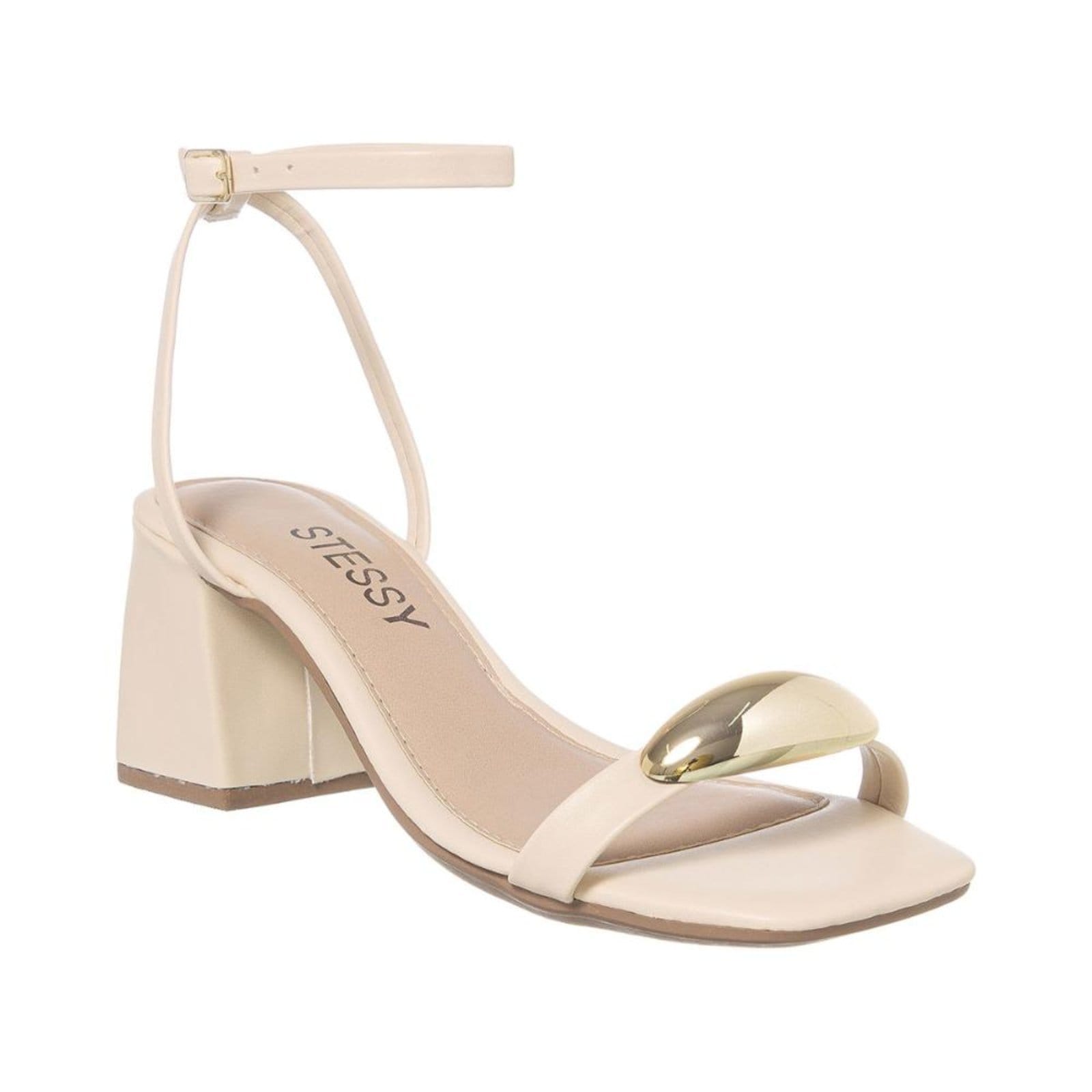 Vista principal Sandália Feminina Casual Enfeite Metalizado Salto Baixo Moda Off White Stessy Shoes off-white white