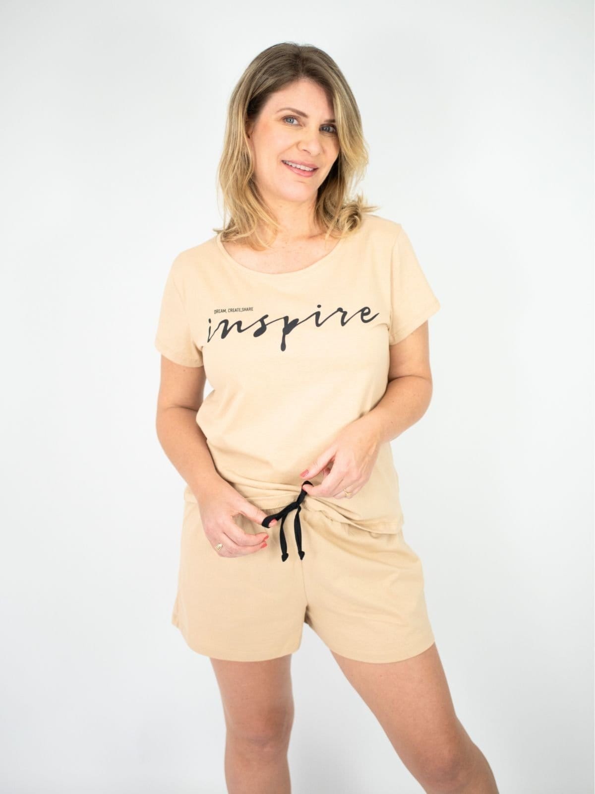 Vista 2 Pijama manga curta Inês Piante bege