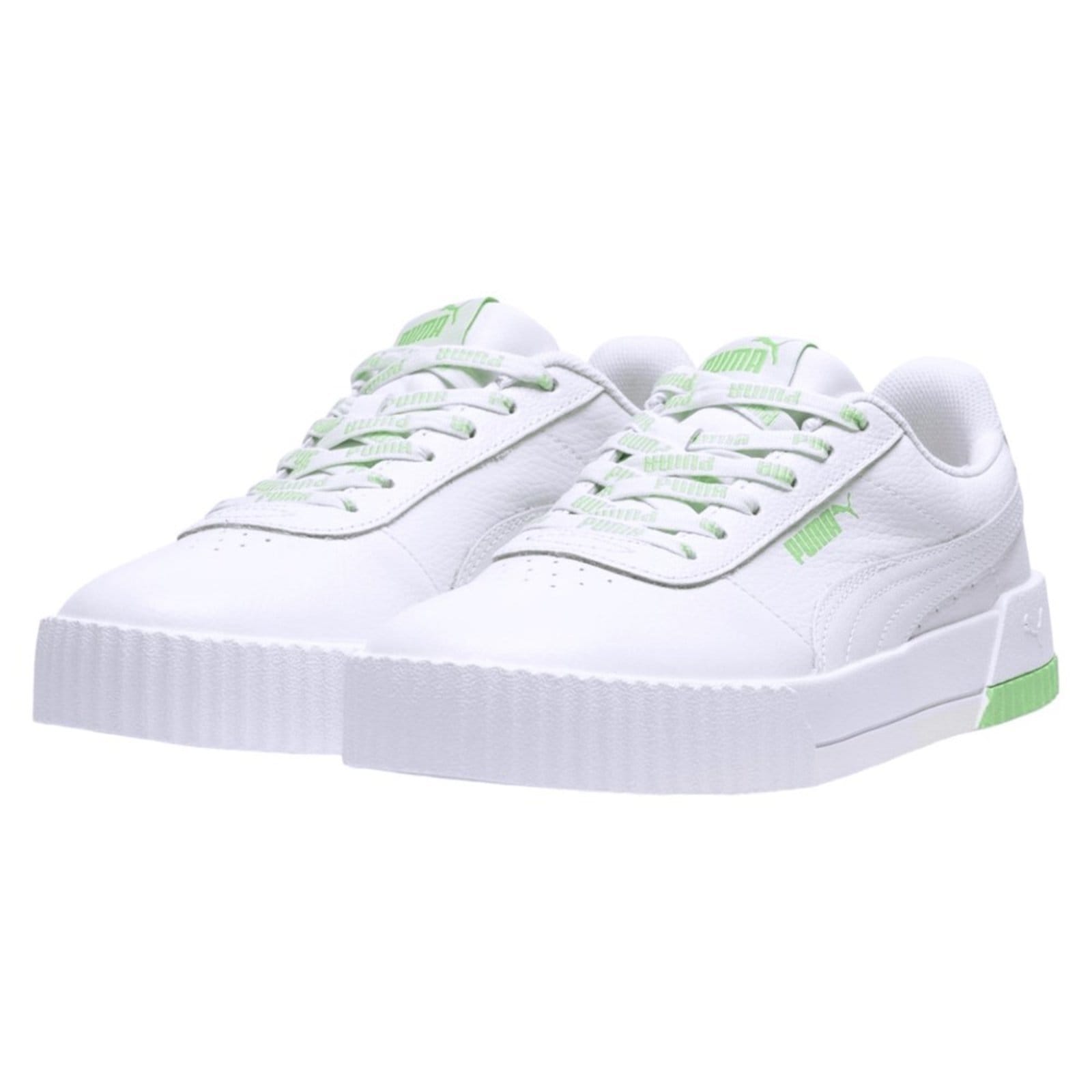 Vista 2 Kit Tênis Puma Carina Logomania Feminino + Par de Meia Puma branco