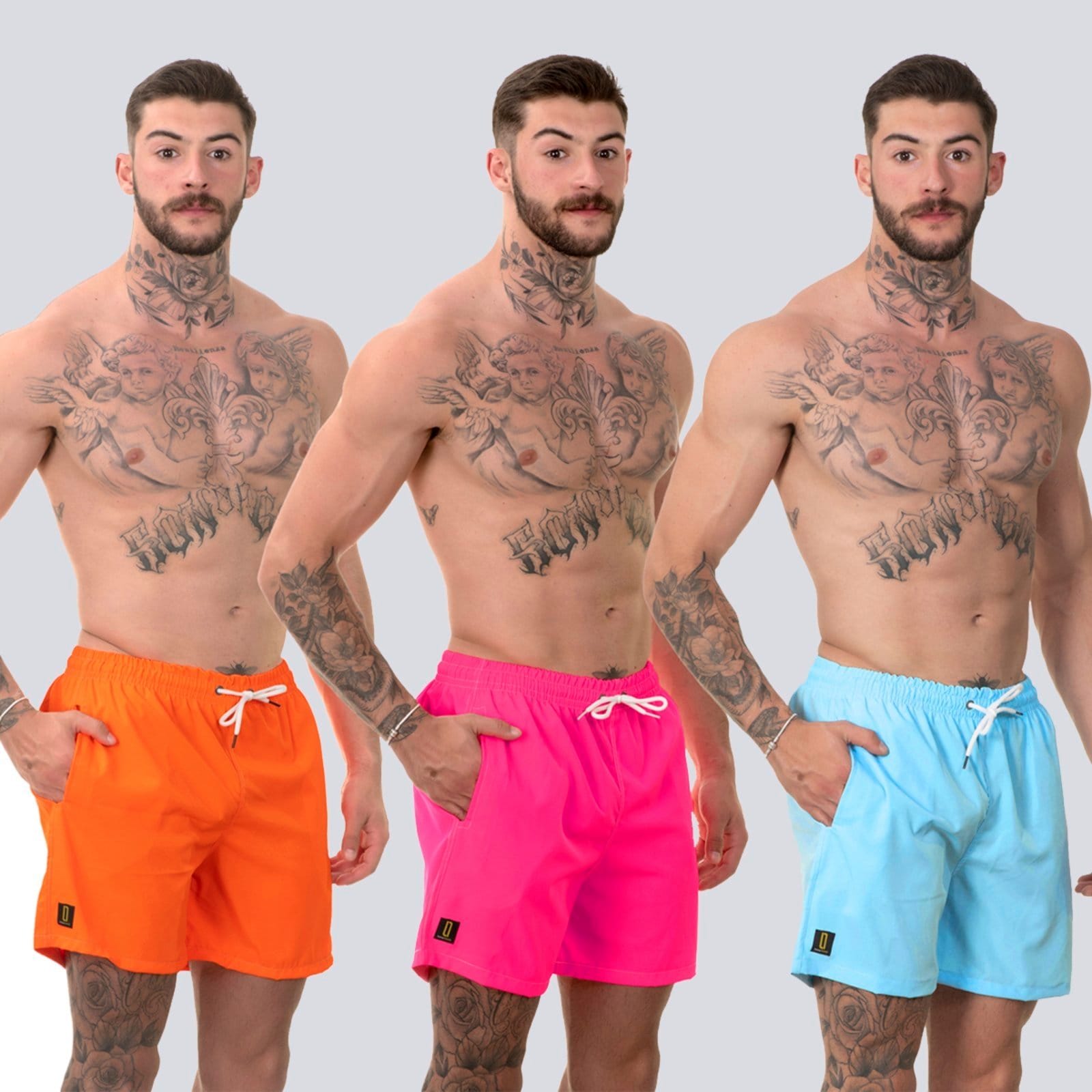 Kit 3 Short Masculino Bermuda Praia Mauricinho Jr Rf430 Laranja/Rosa/Azul