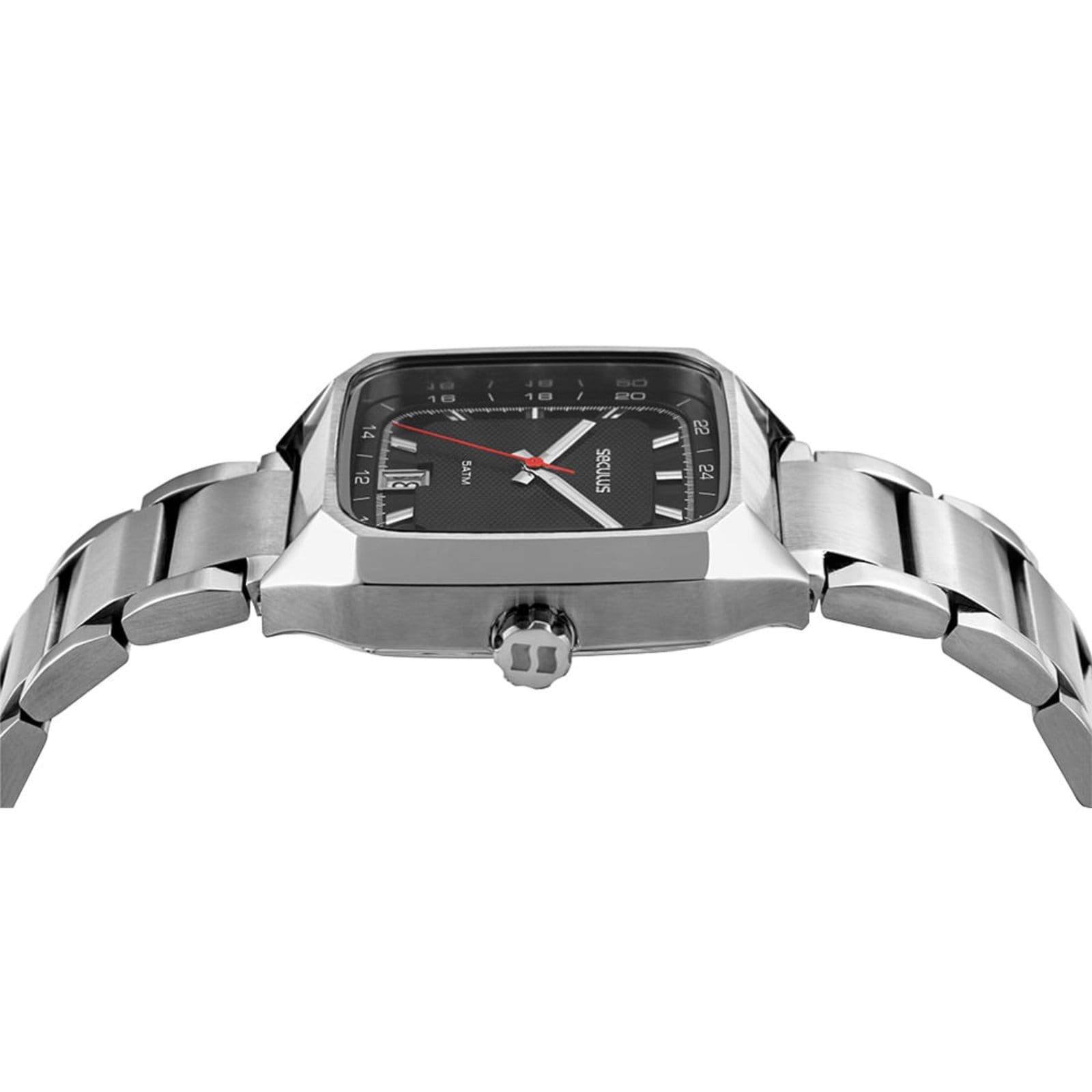 Vista 2 Relógio Masculino Seculus Quadrado Mostrador Preto Seculus prata