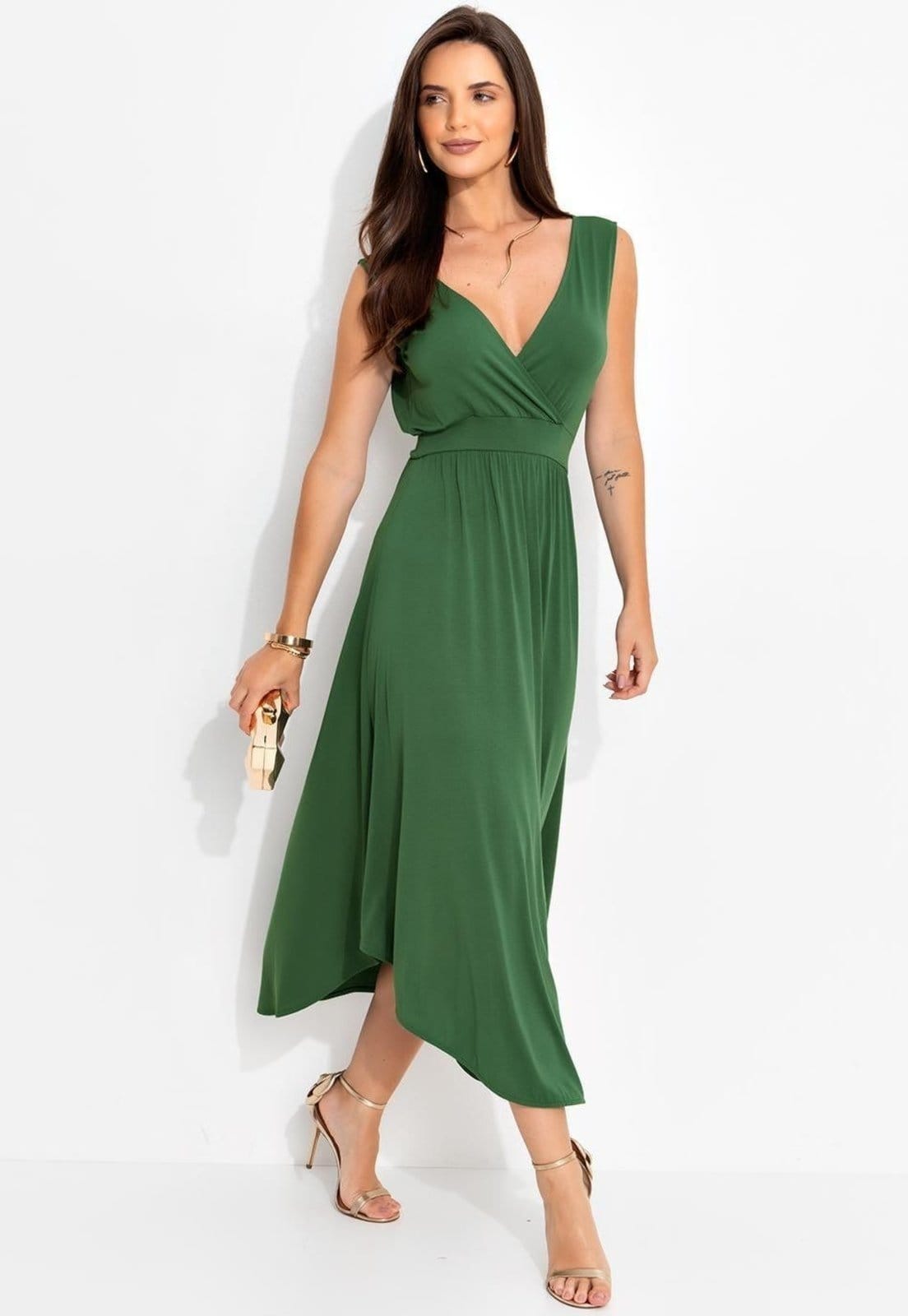 Vista principal Vestido Em Malha De Viscose Oliva Quintess verde