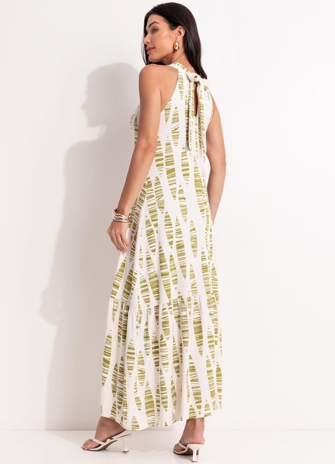 Vista 2 Vestido Em Malha De Viscose Folhas Listradas Quintess verde