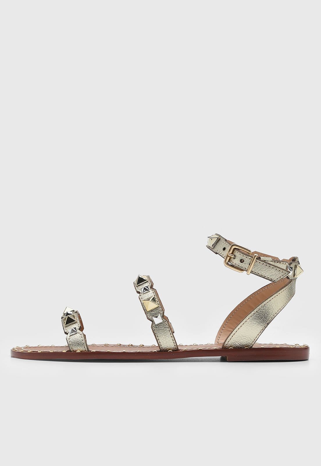 Rasteira Feminina Luiza Barcelos Metalizada Dourada Com Tachas