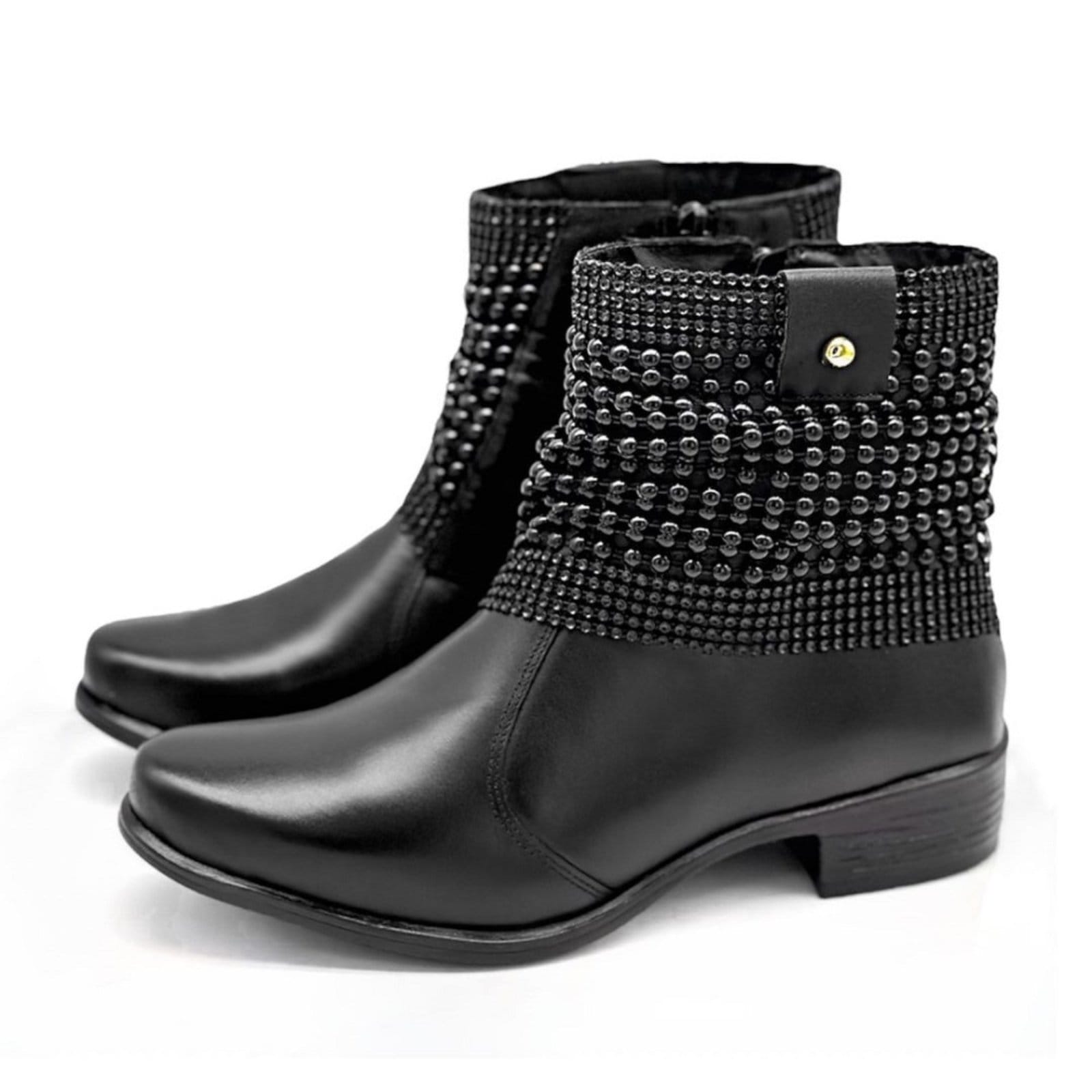 Vista principal Bota Feminina Cano Curto Manta em Couro ZAFREM preto