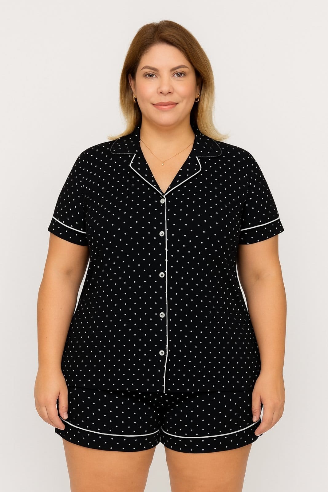 Pijama Algodão Plus Size Americano Curto Flávia - Poá