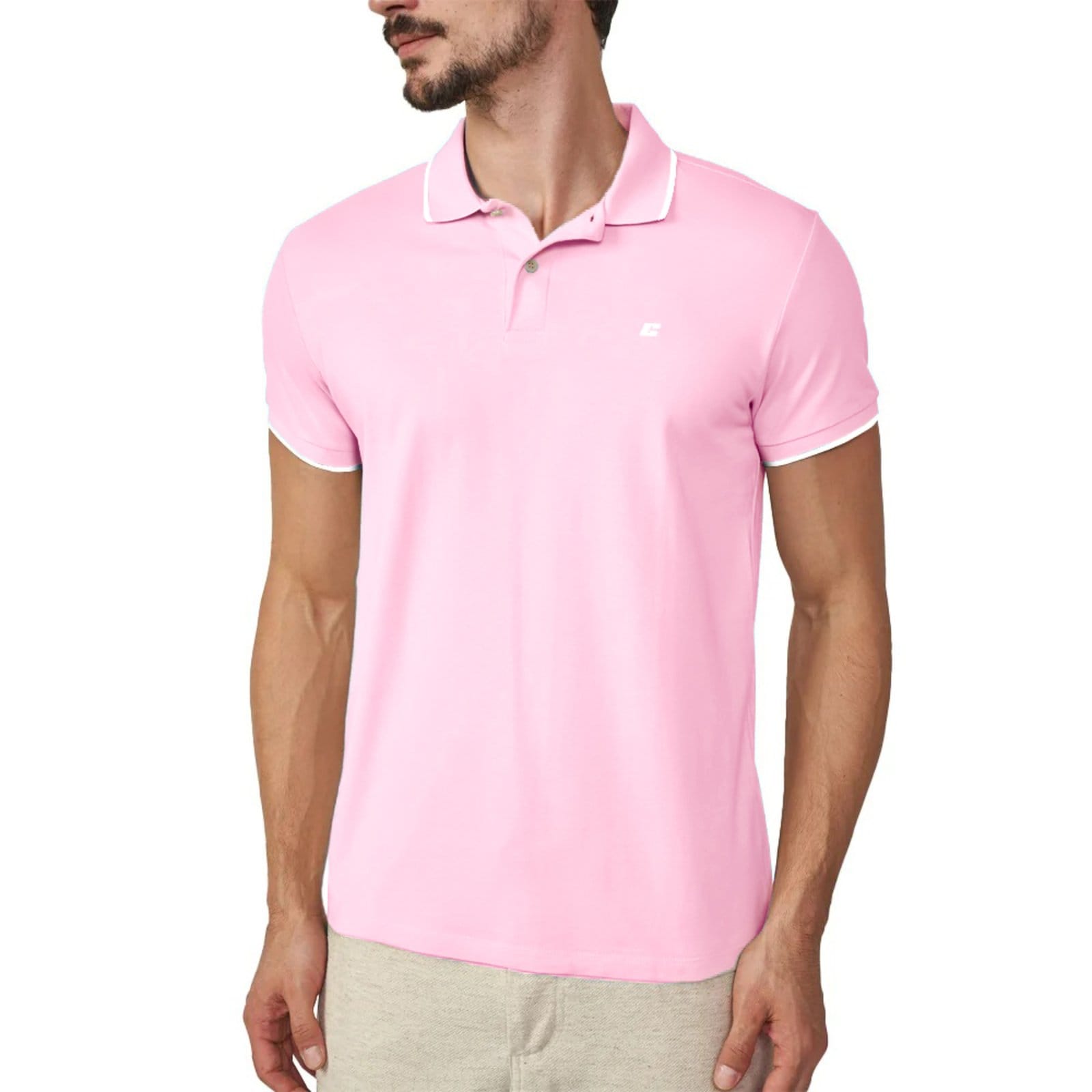 Vista principal Camisa Polo Colcci Logo Listra Pr26 Elle Masculino Colcci rosa